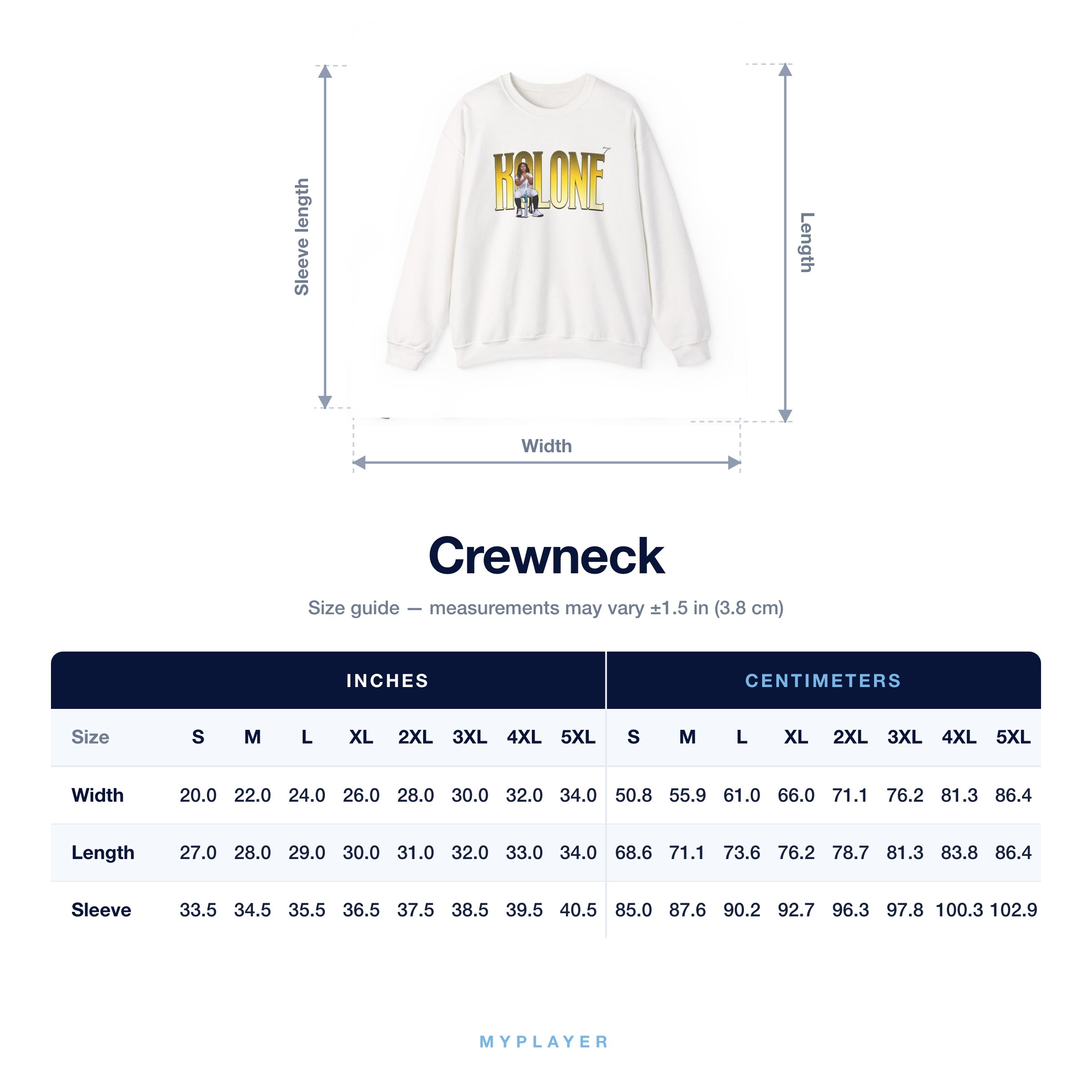 Crewneck size chart