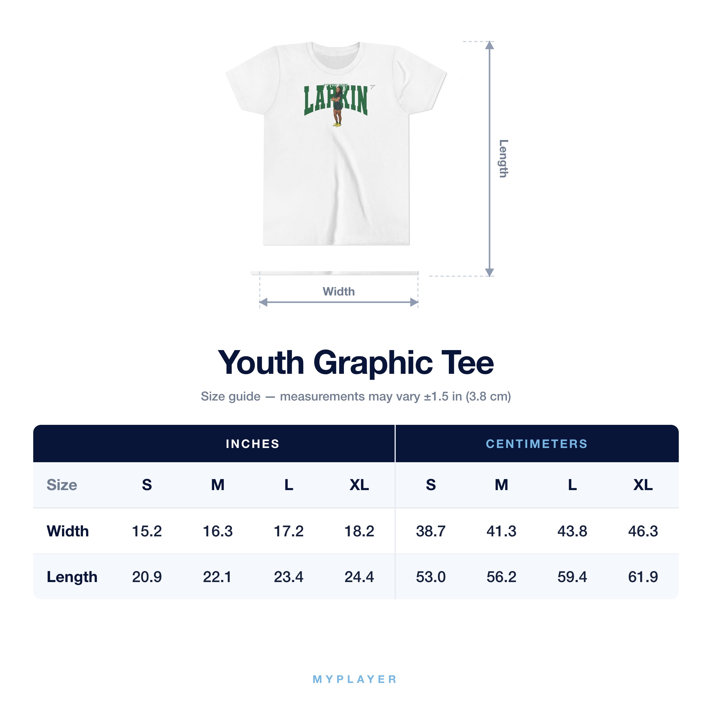 Youth Tee size chart
