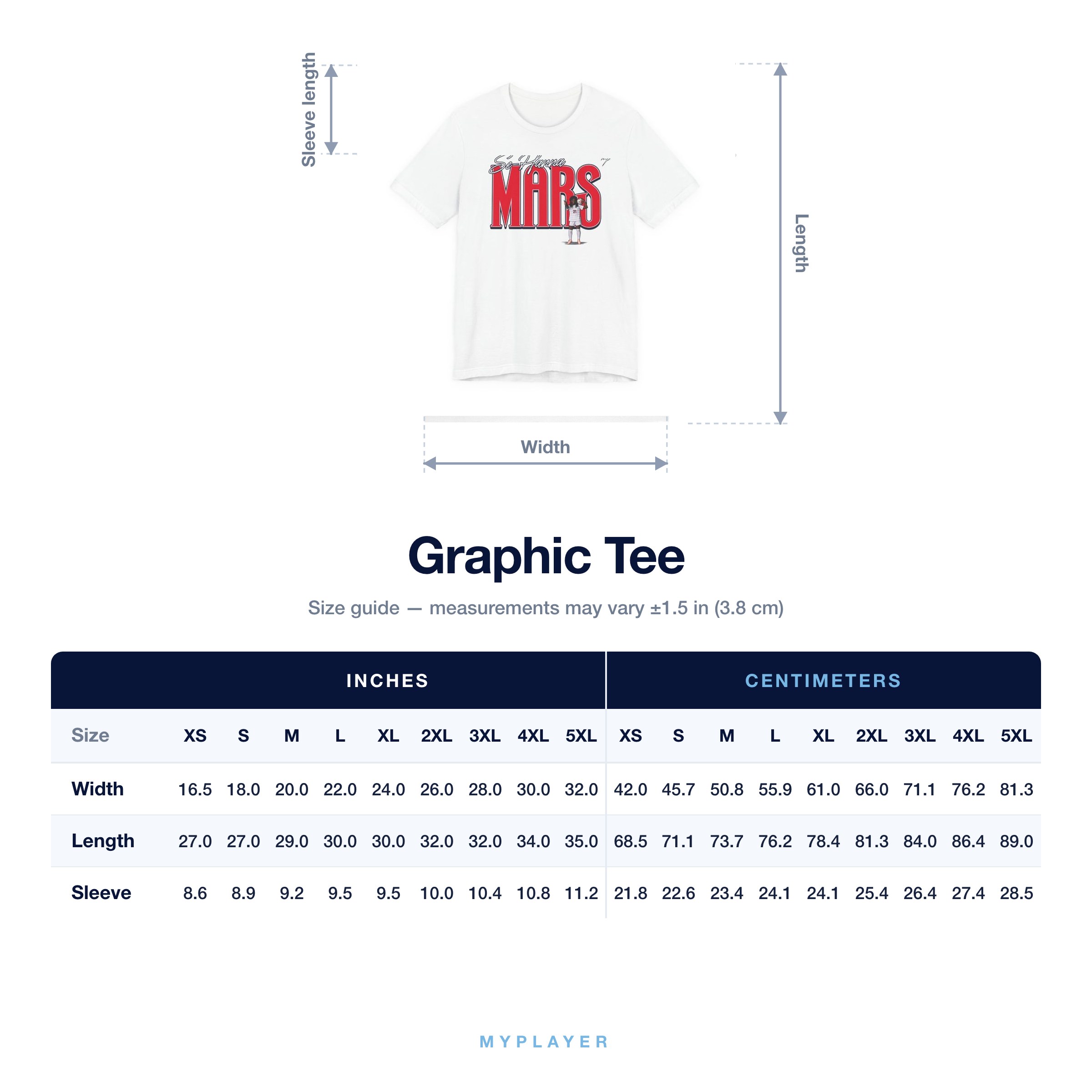 Graphic Tee size chart