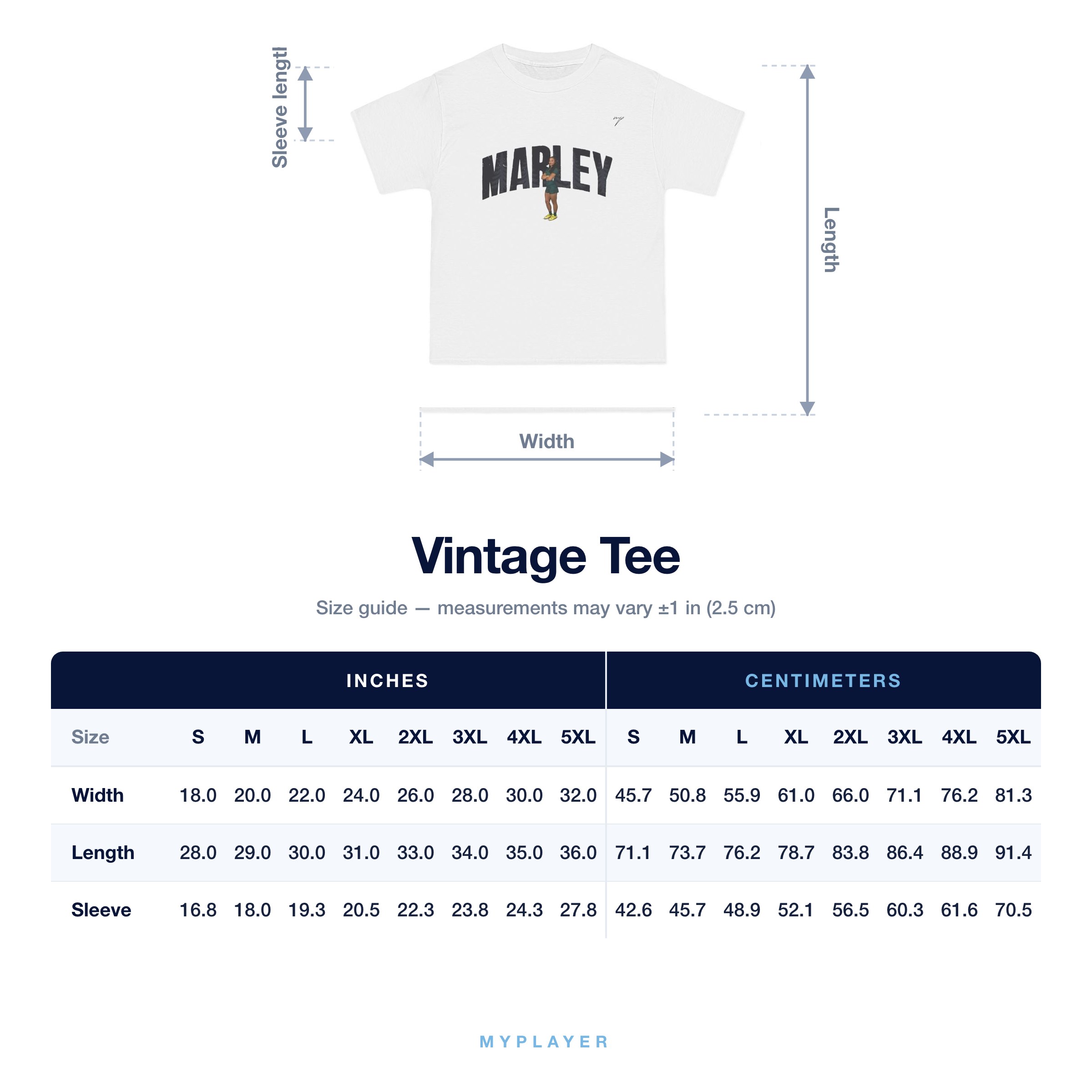 Vintage Tee size chart