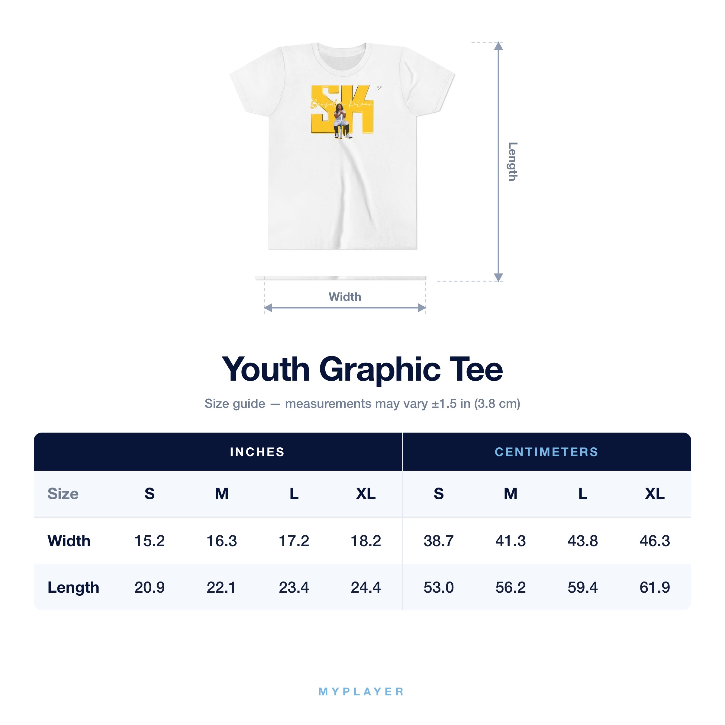 Youth Tee size chart