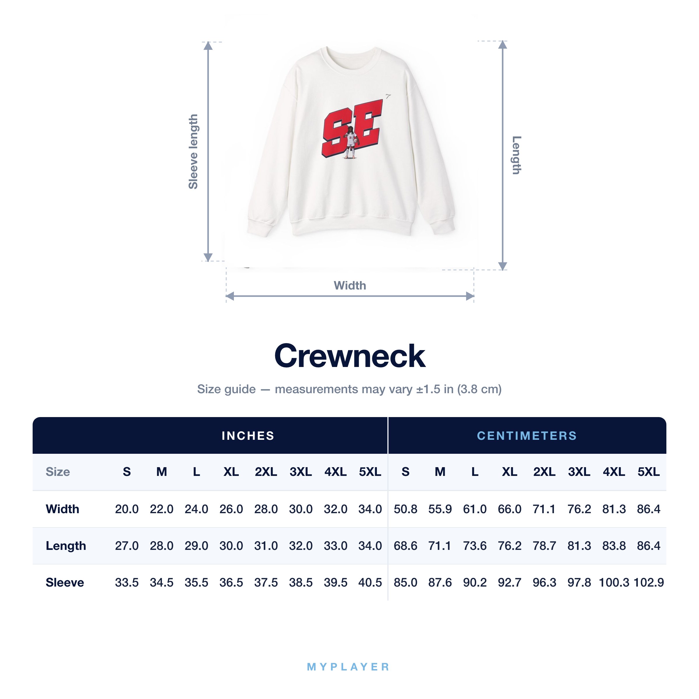 Crewneck size chart
