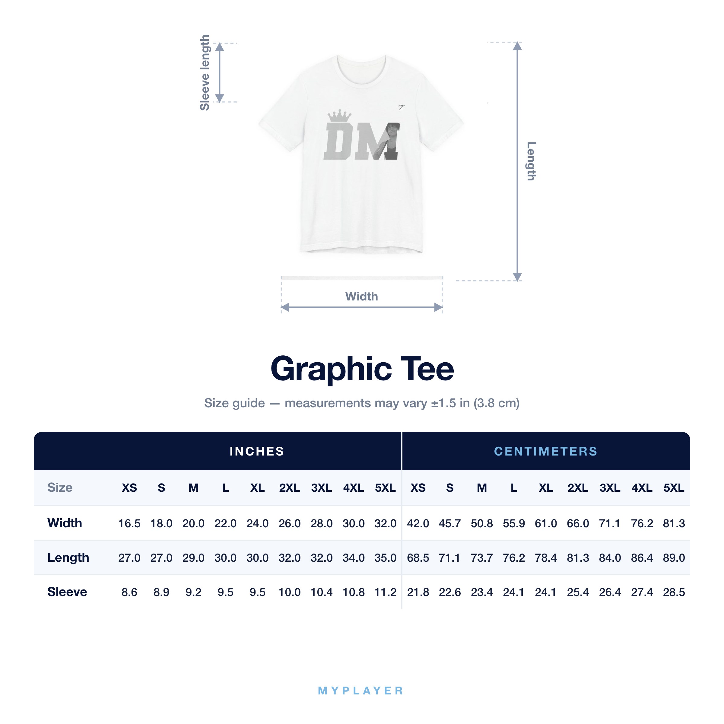 Graphic Tee size chart