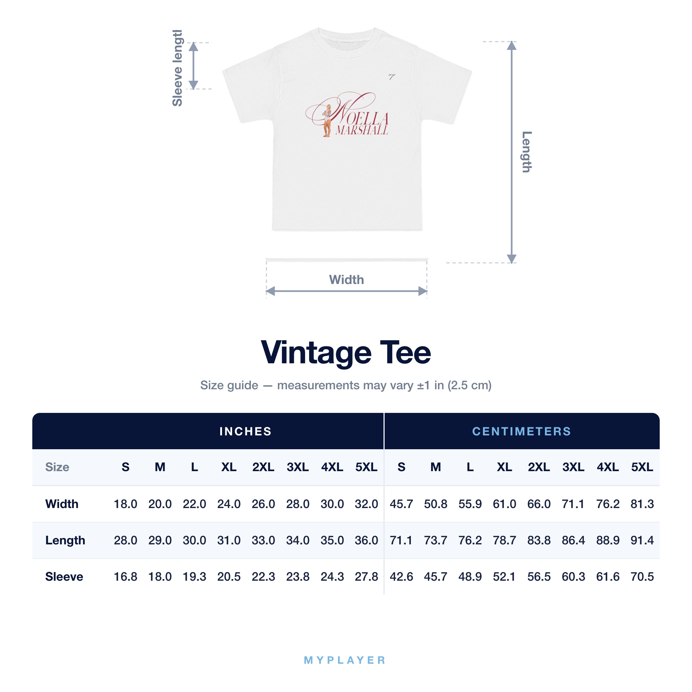 Vintage Tee size chart