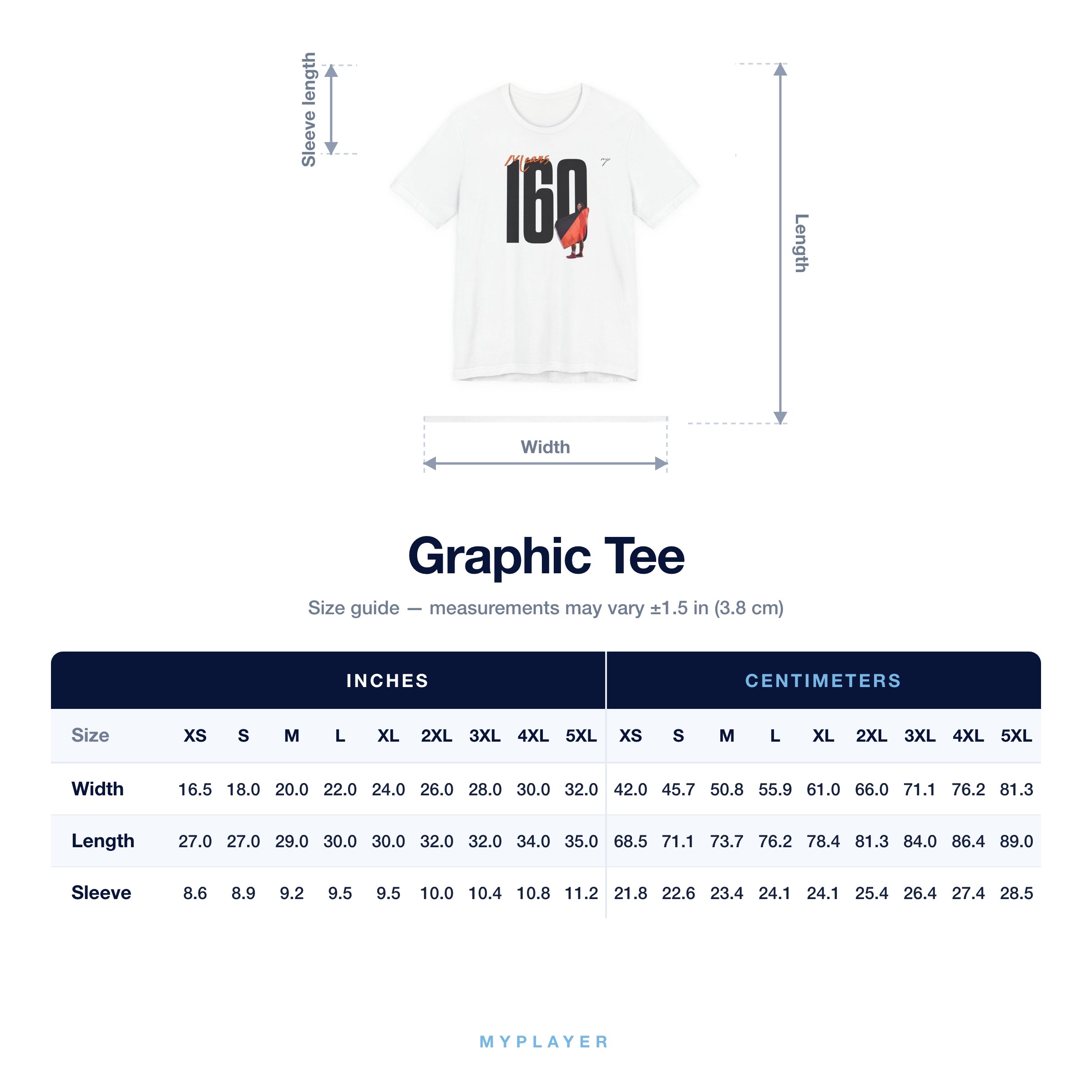 Graphic Tee size chart