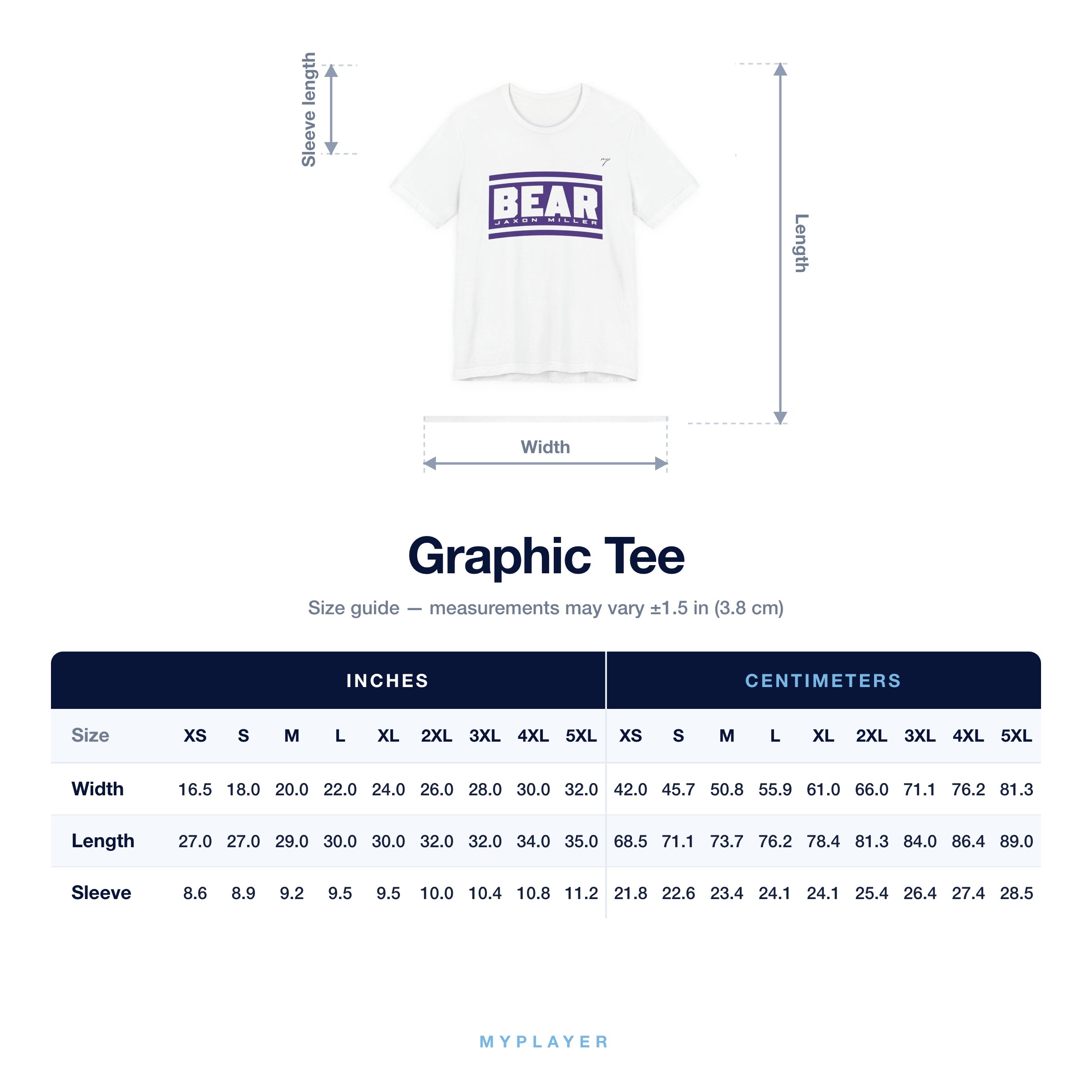 Graphic Tee size chart