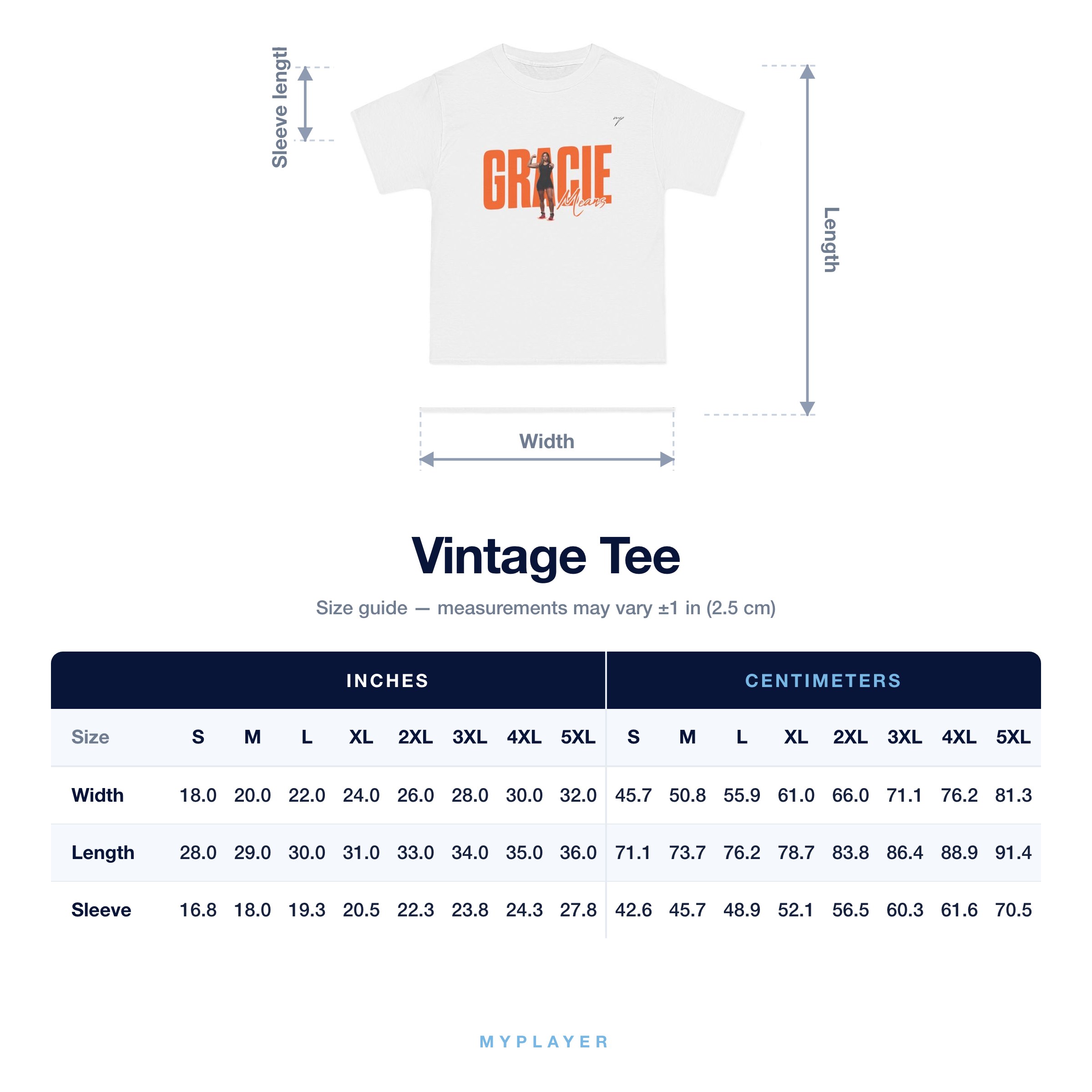 Vintage Tee size chart