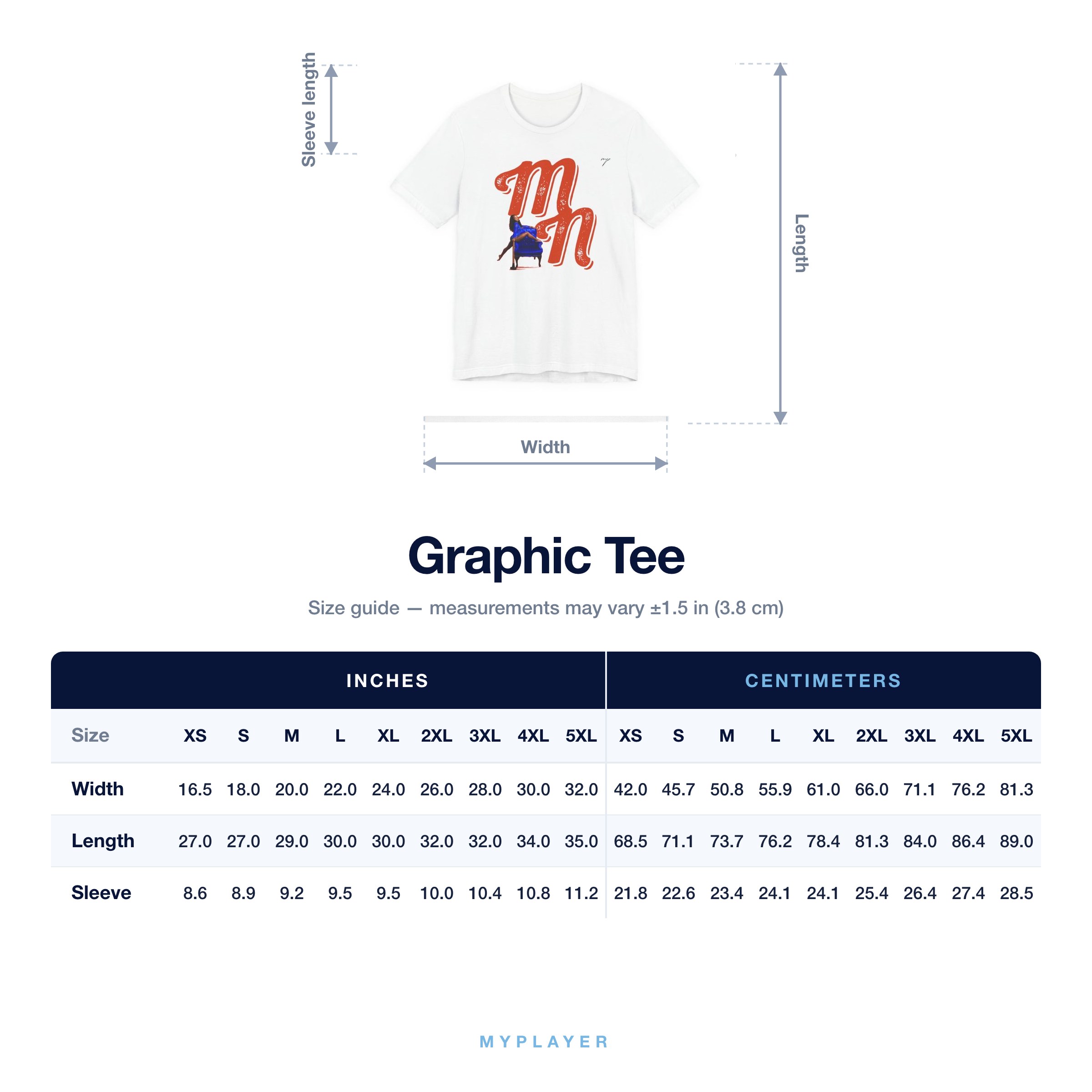 Graphic Tee size chart