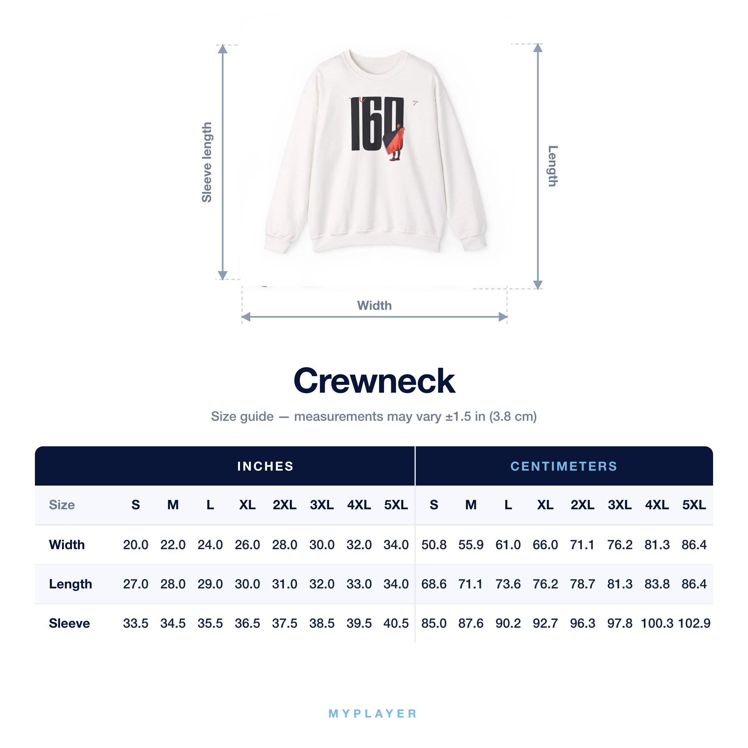Crewneck size chart