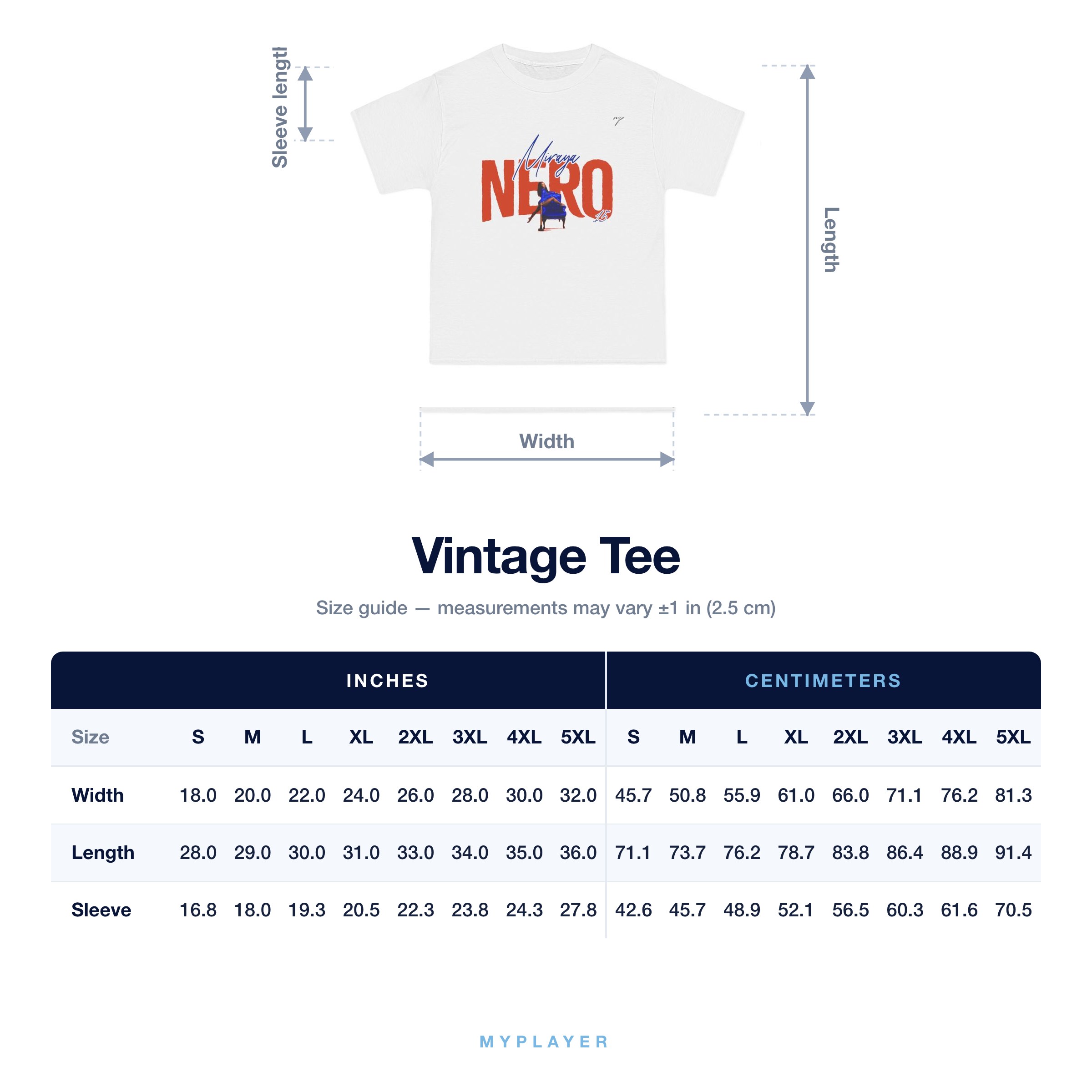 Vintage Tee size chart