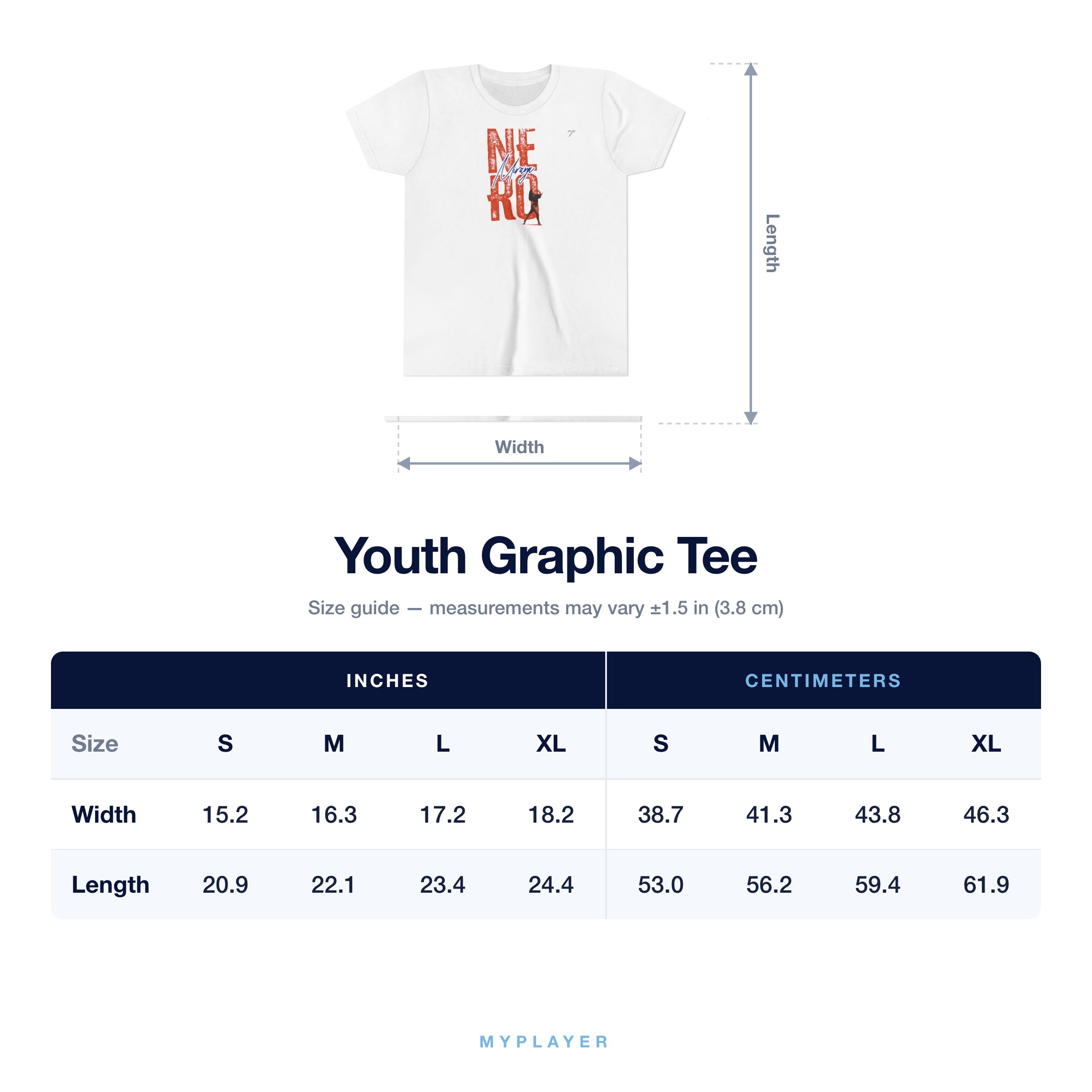 Youth Tee size chart