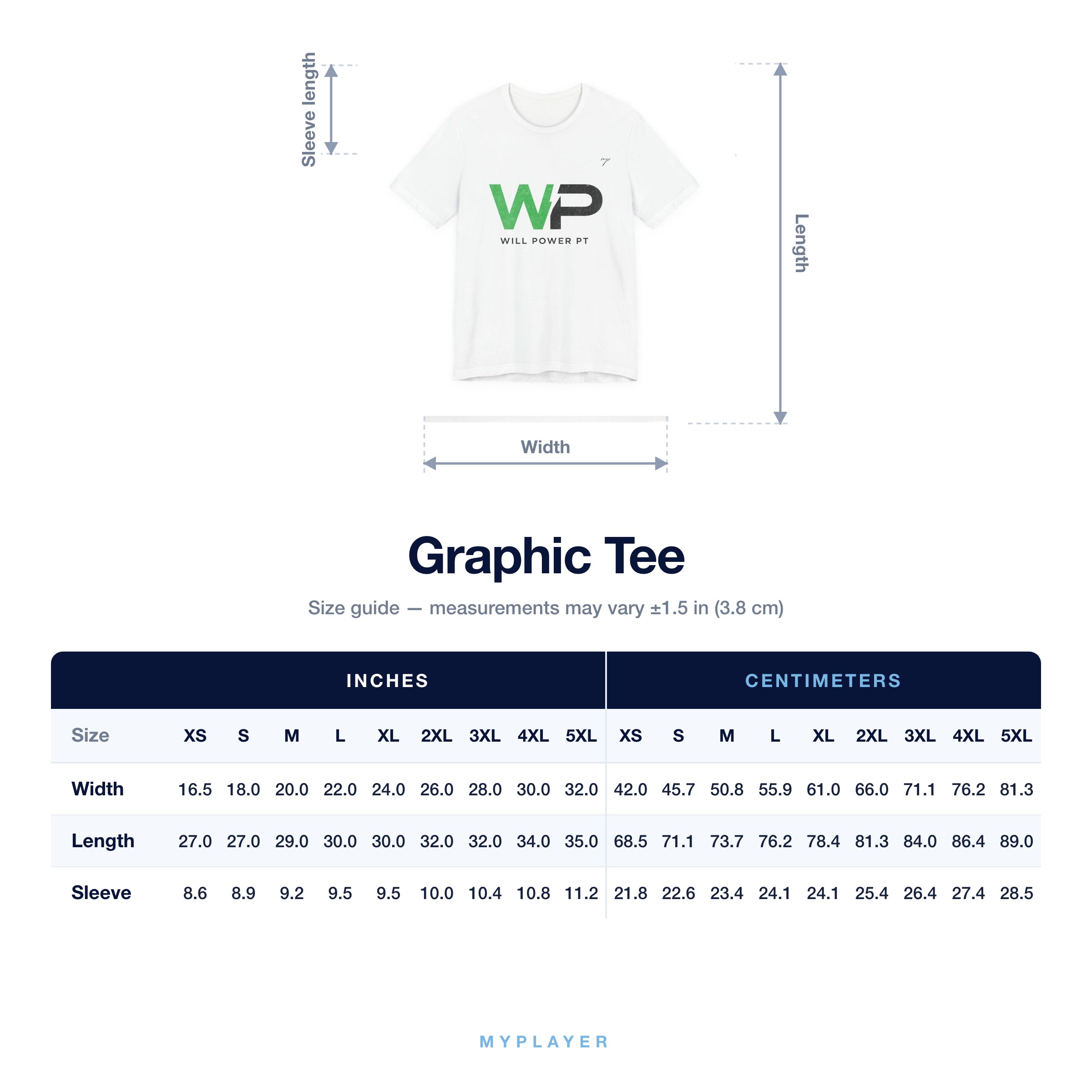 Graphic Tee size chart