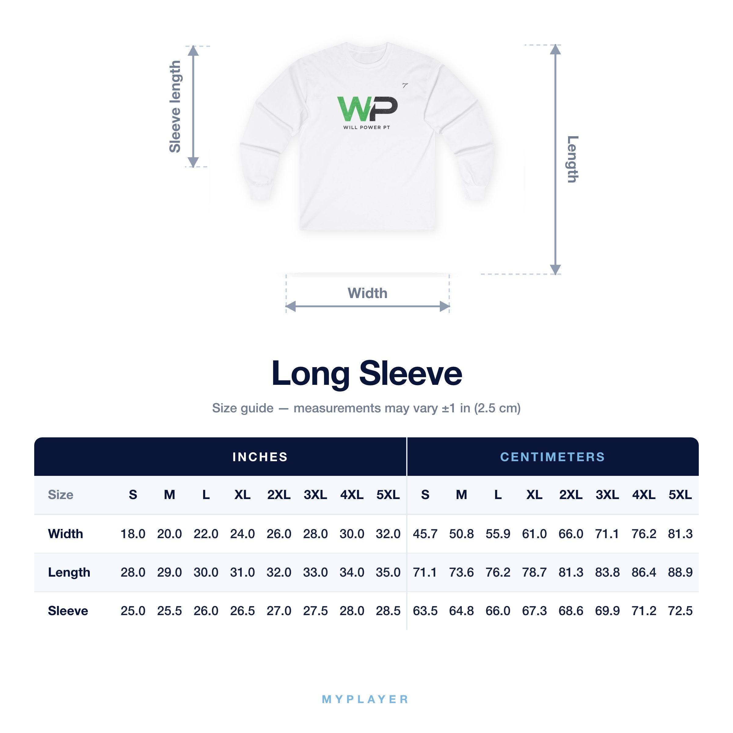Long Sleeve size chart