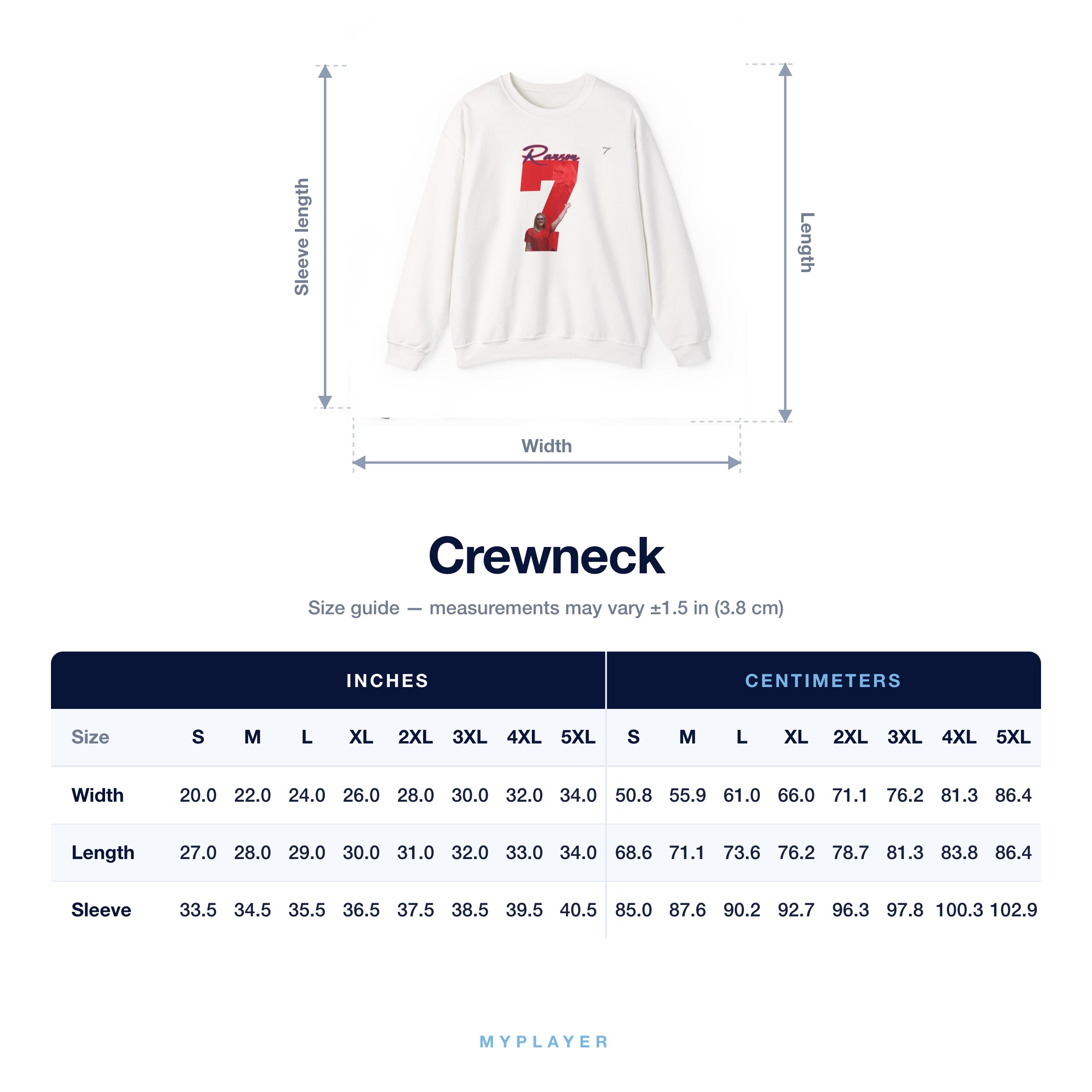 Crewneck size chart