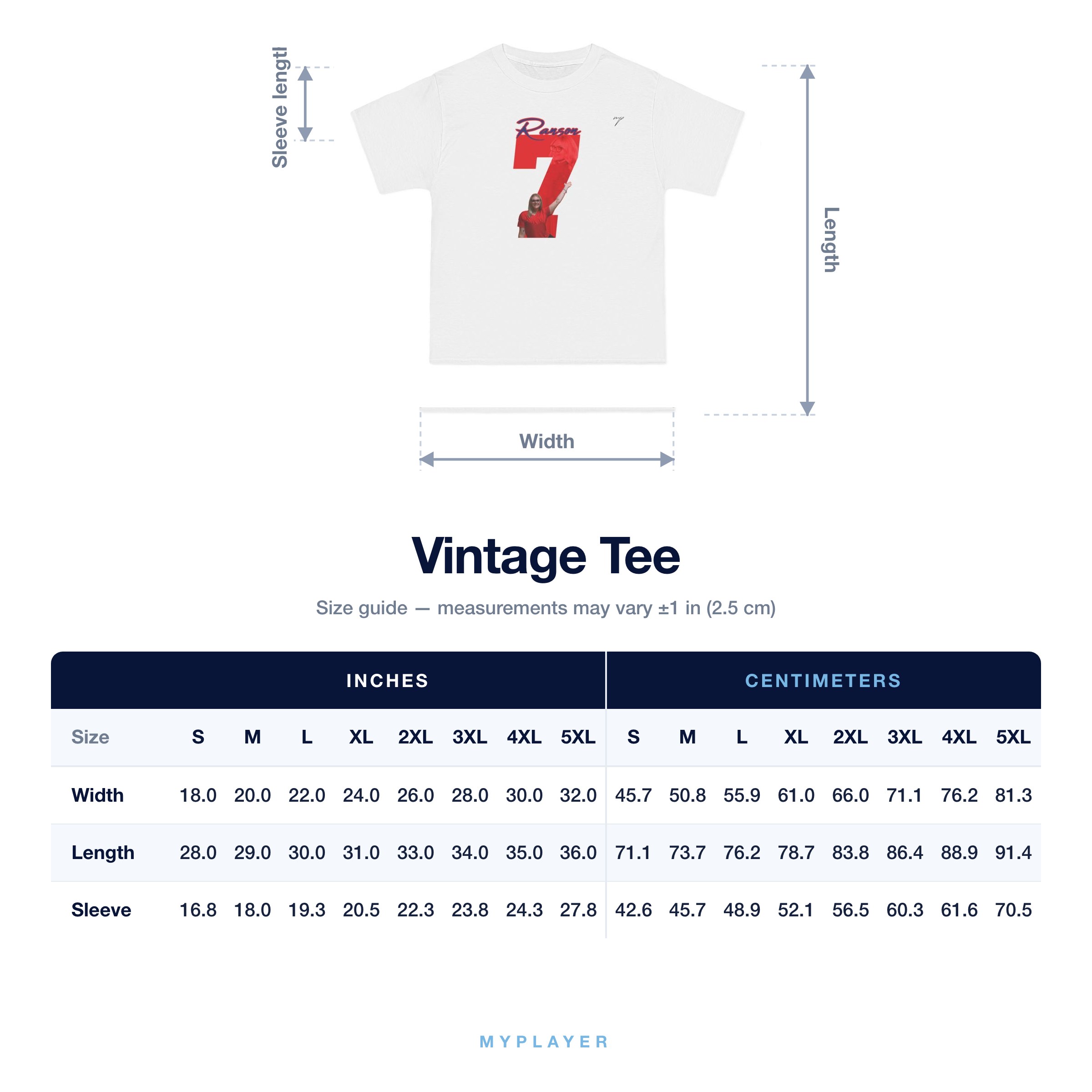 Vintage Tee size chart