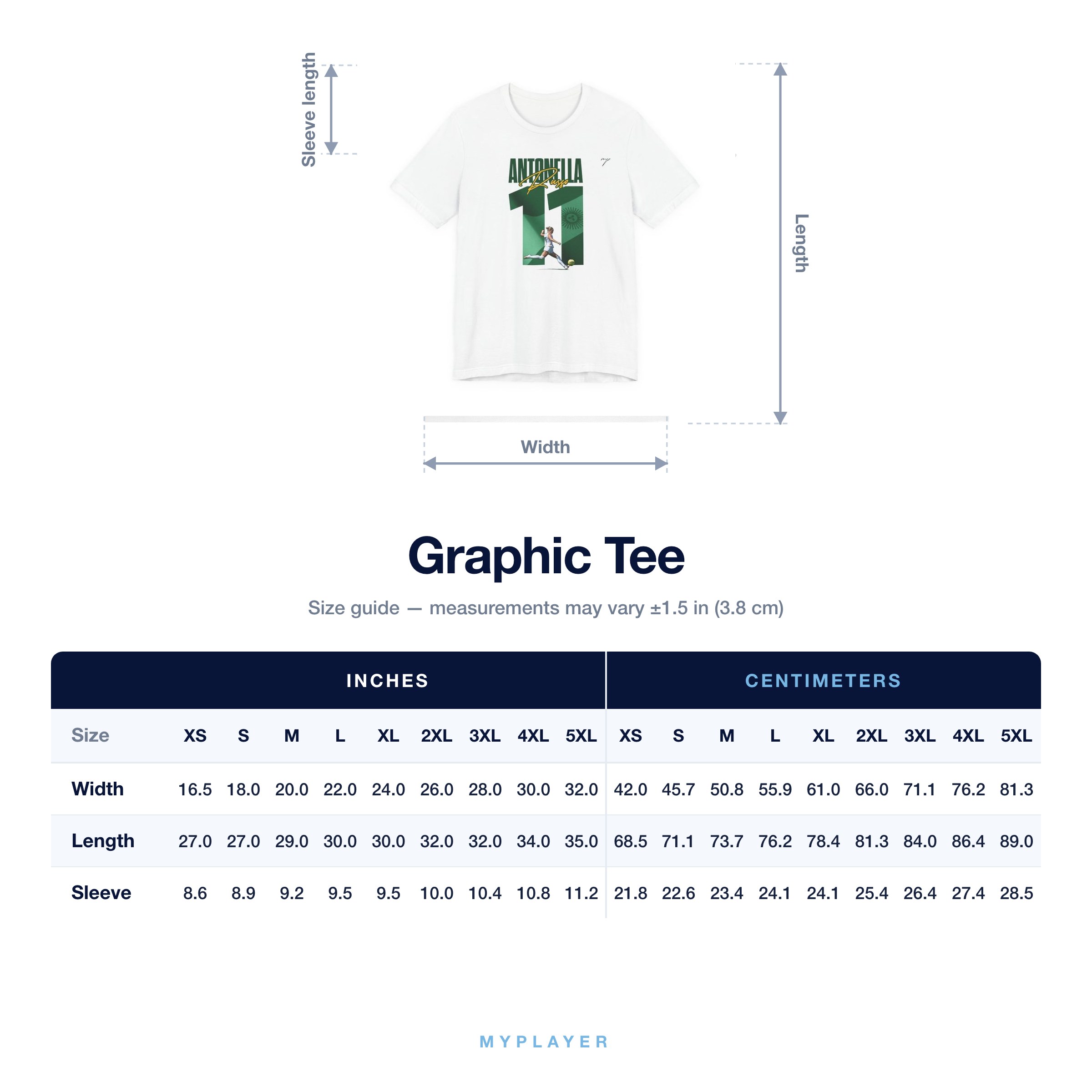 Graphic Tee size chart