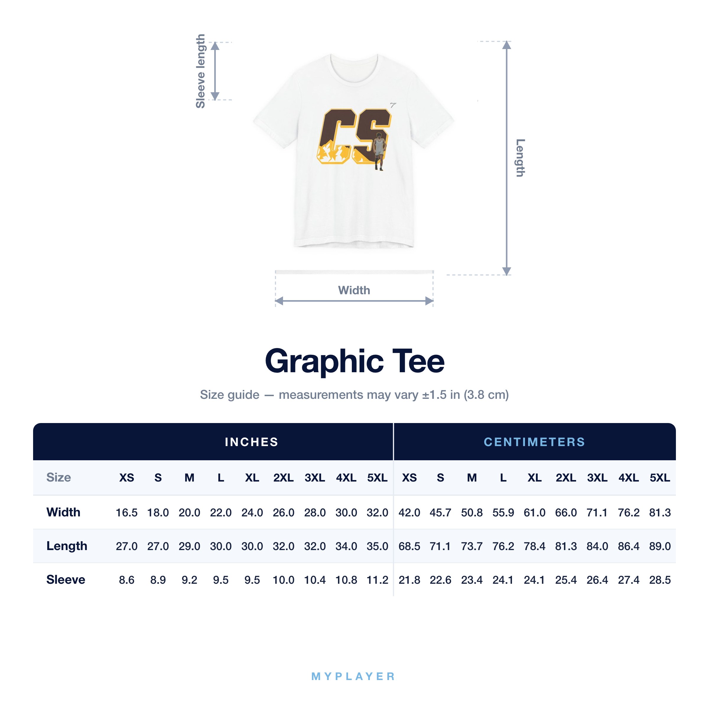Graphic Tee size chart
