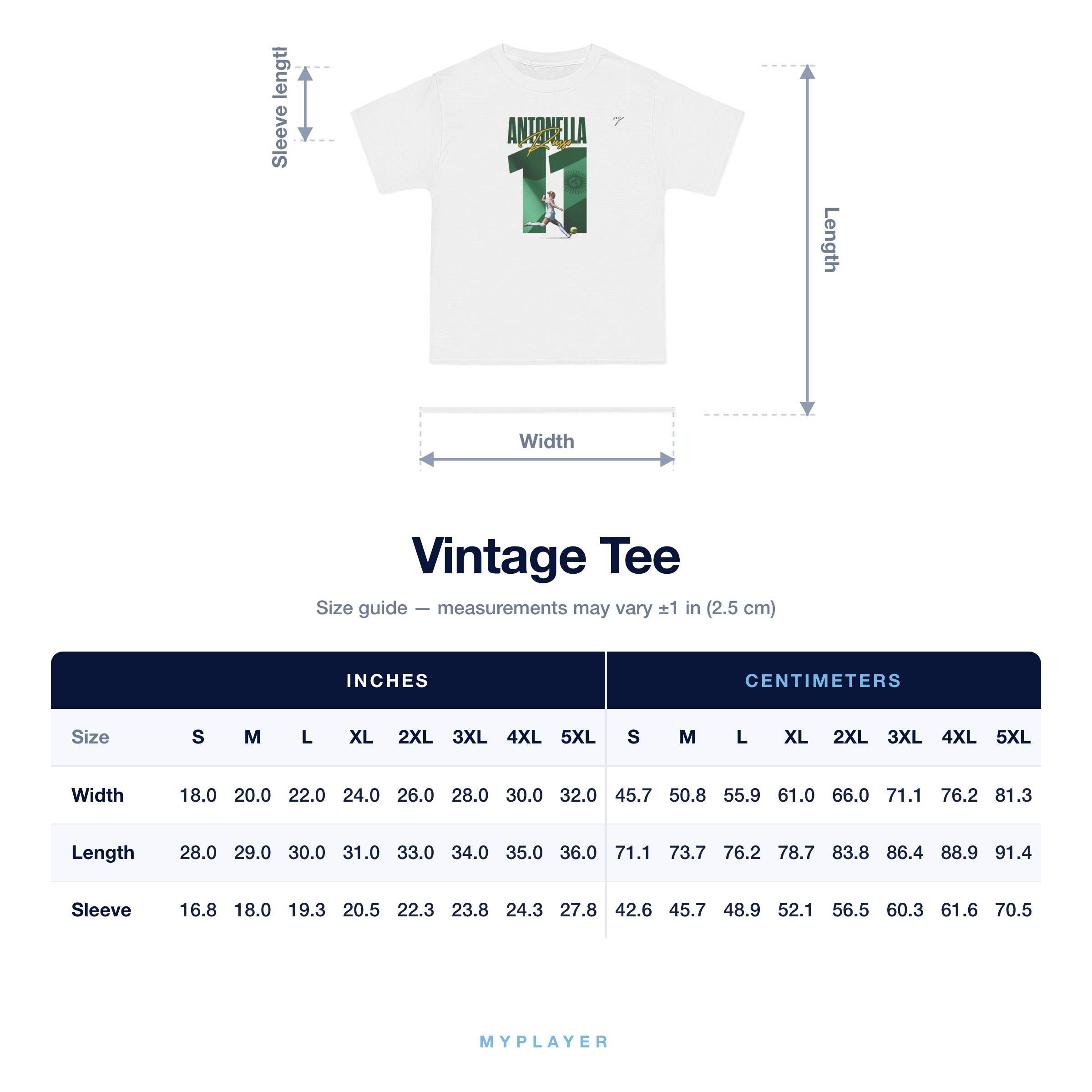 Vintage Tee size chart