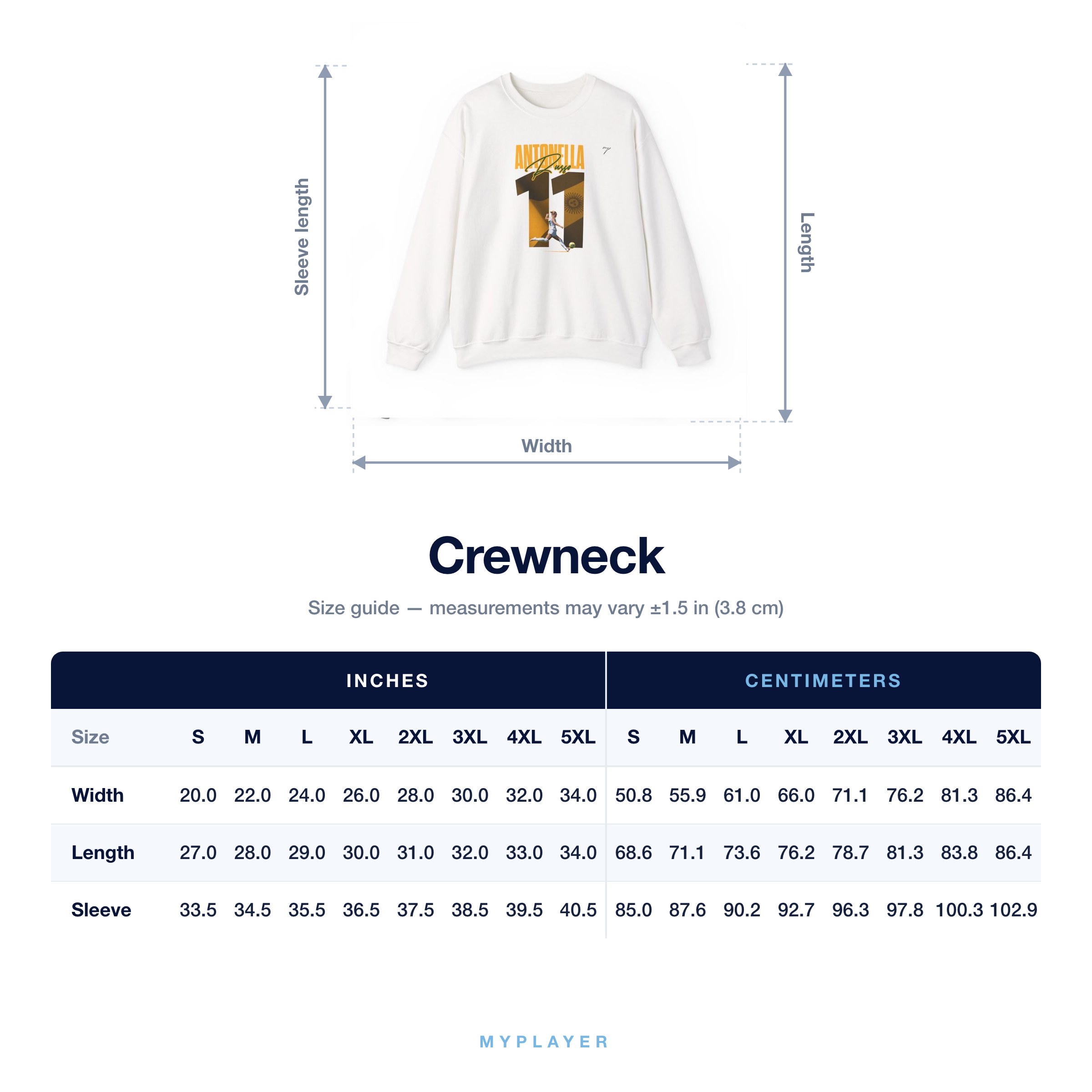 Crewneck size chart