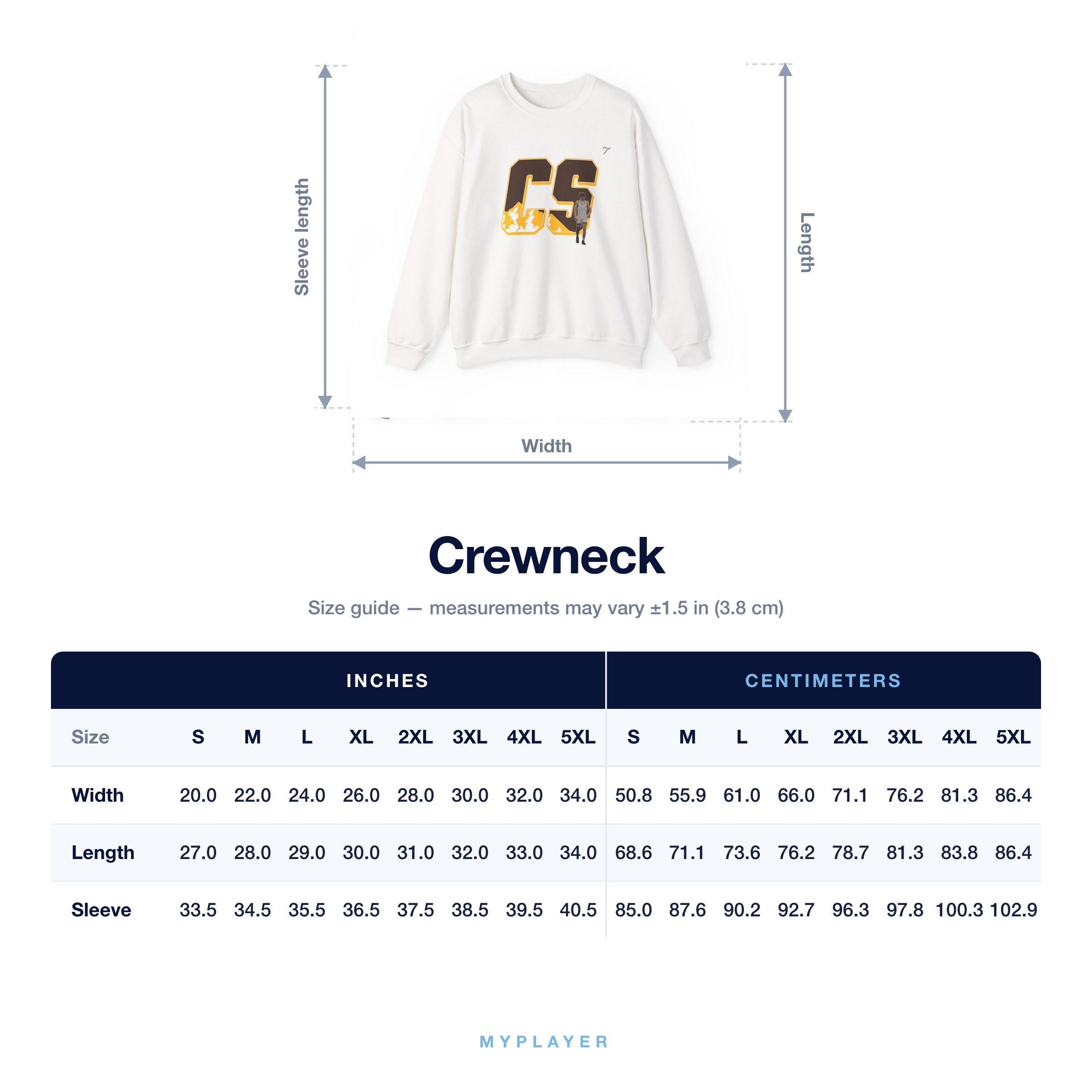 Crewneck size chart