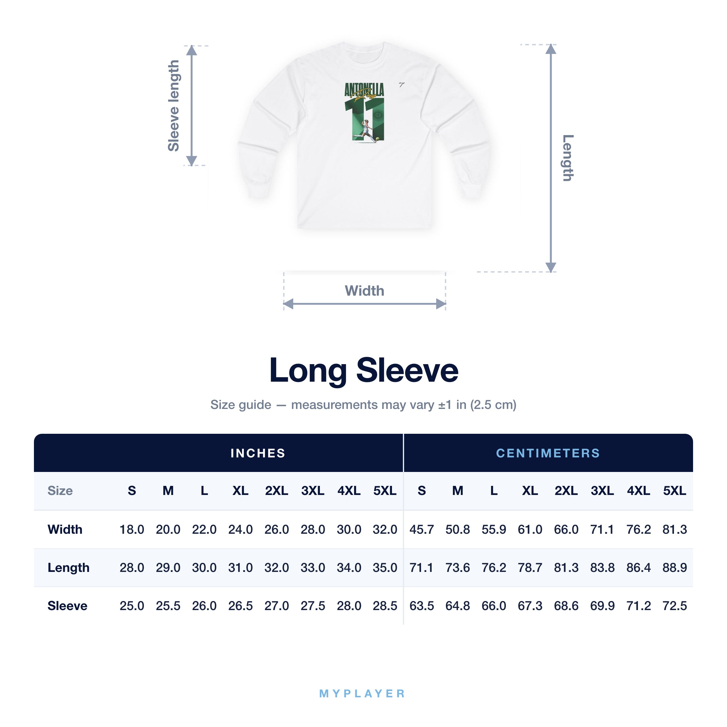Long Sleeve size chart
