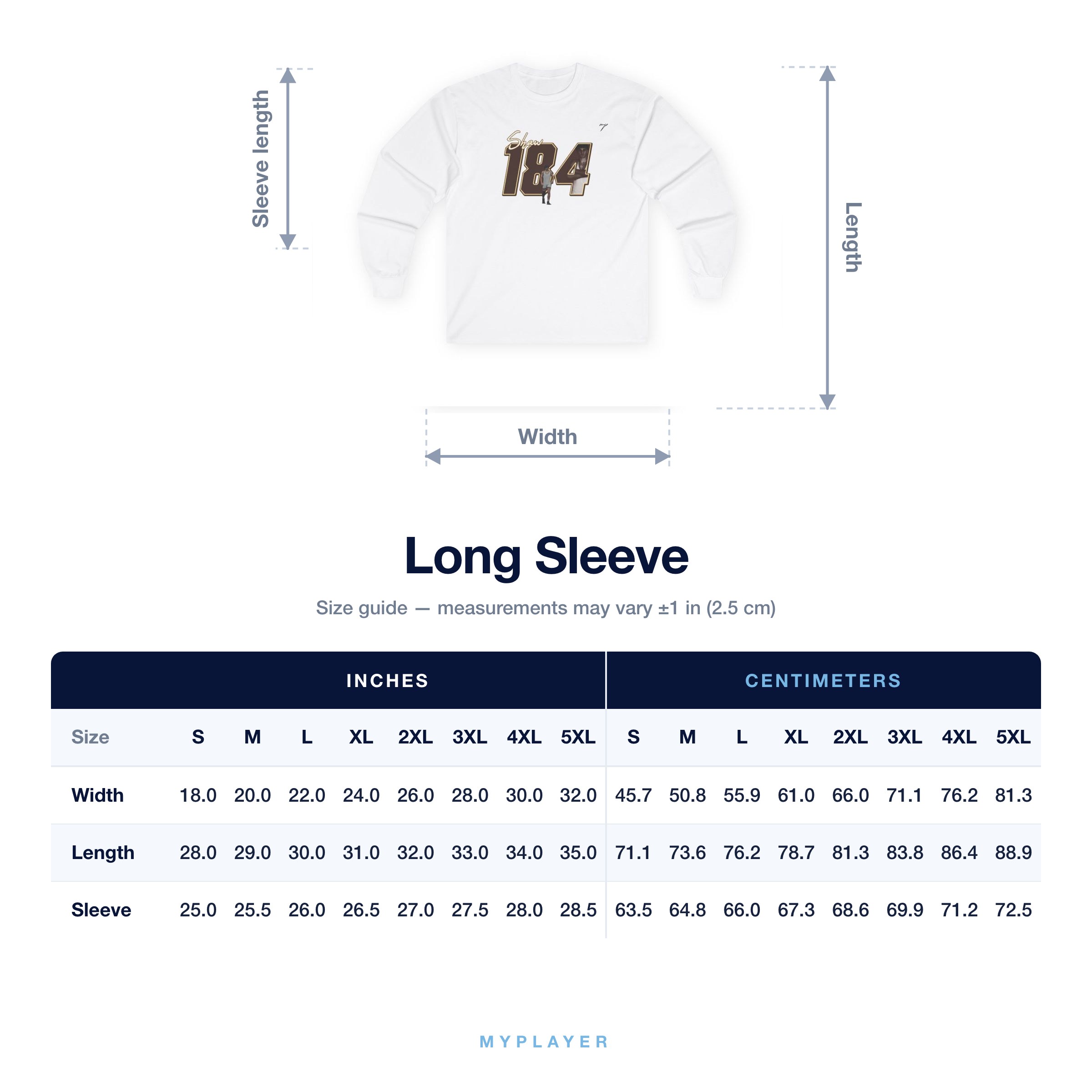 Long Sleeve size chart