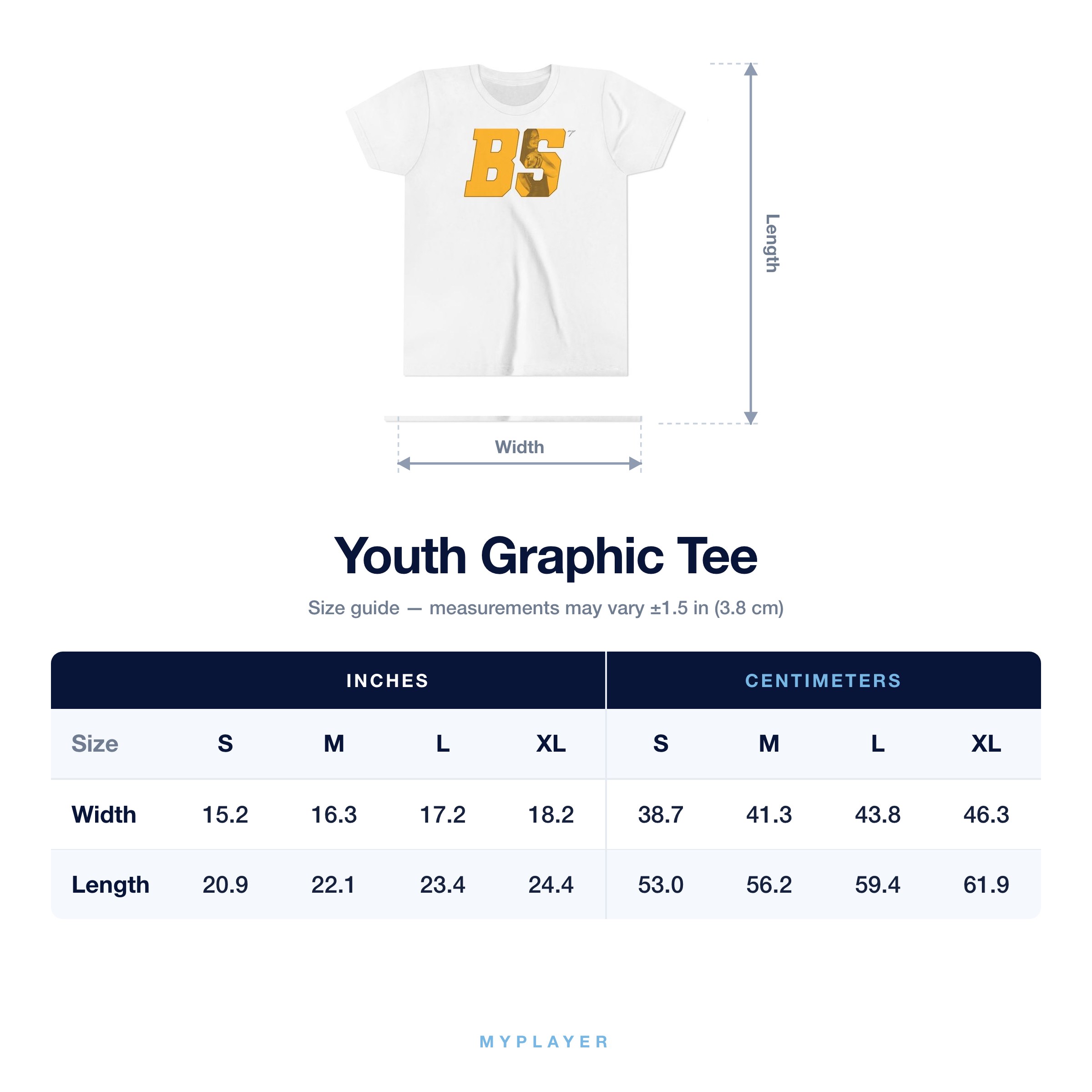 Youth Tee size chart