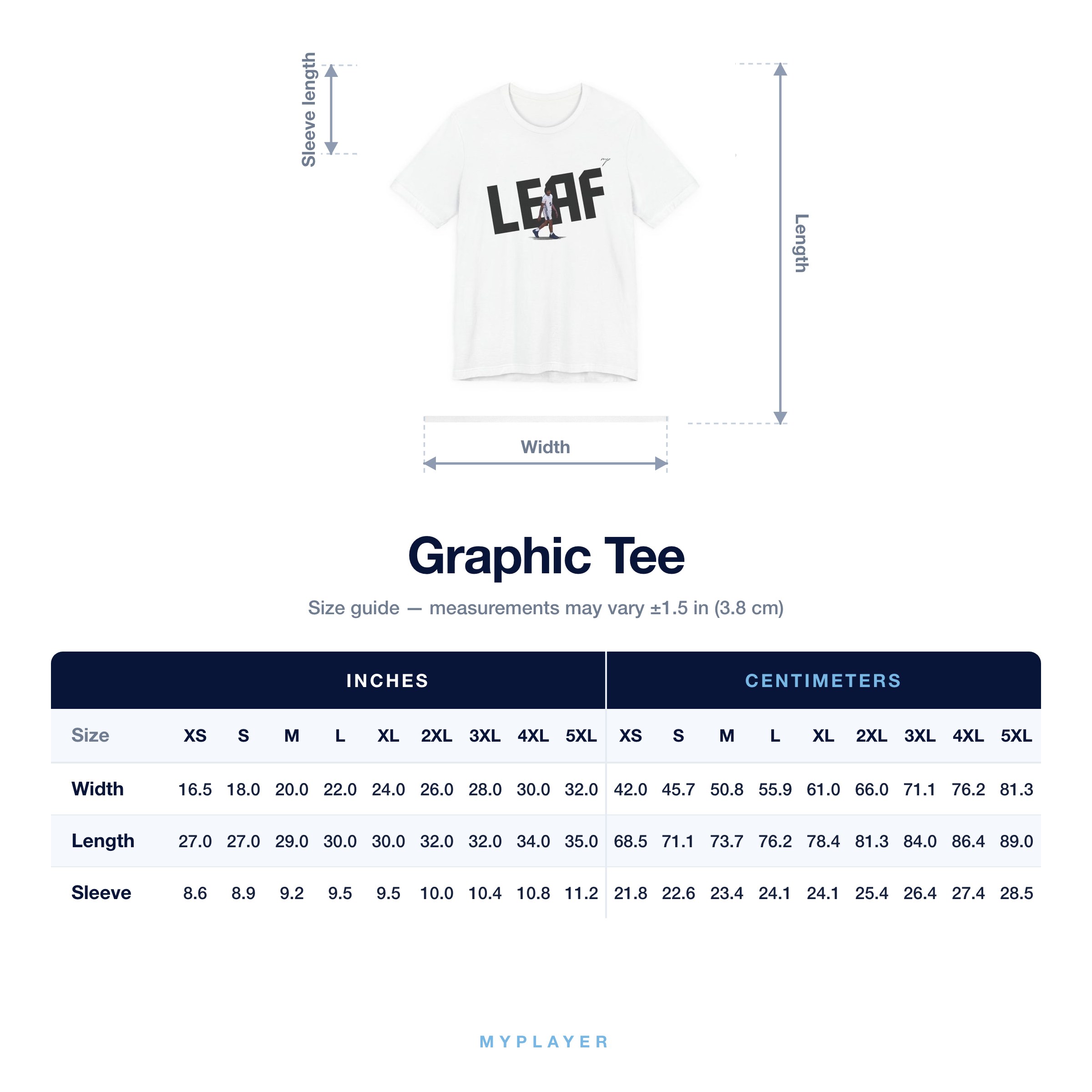 Graphic Tee size chart