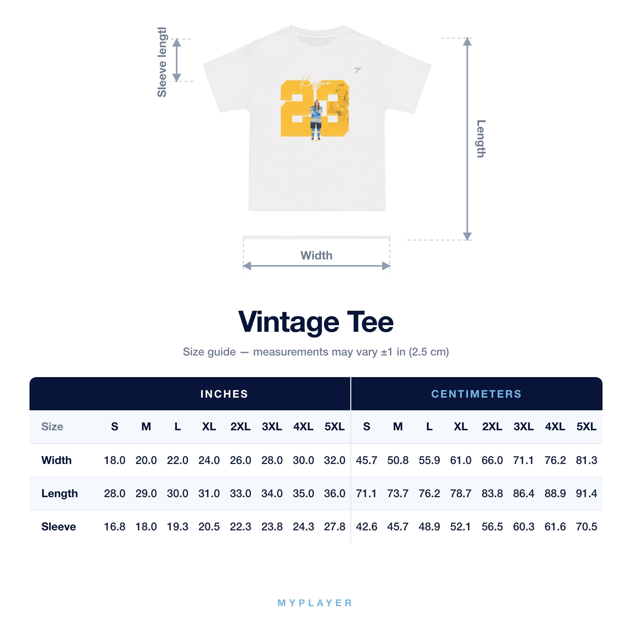 Vintage Tee size chart