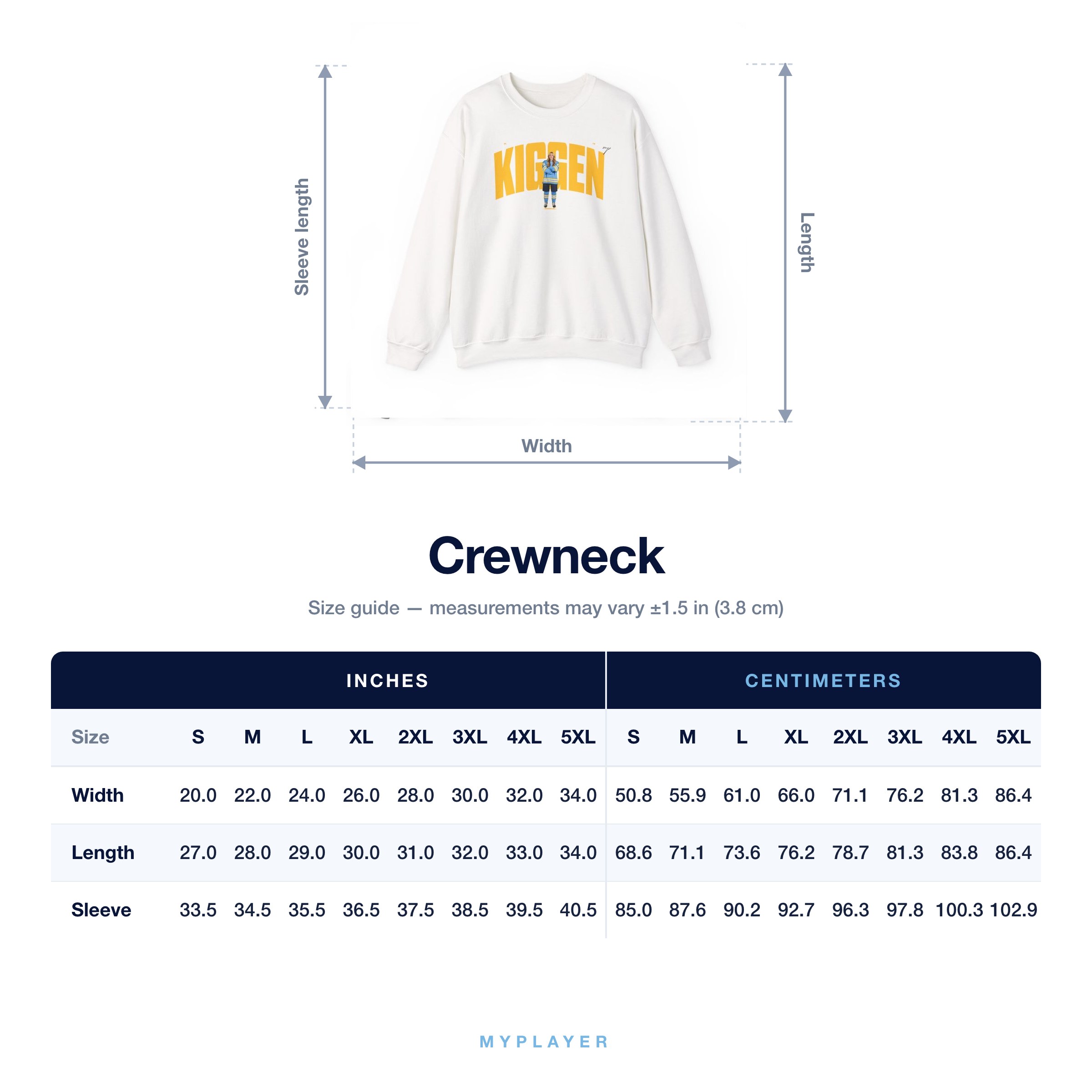 Crewneck size chart