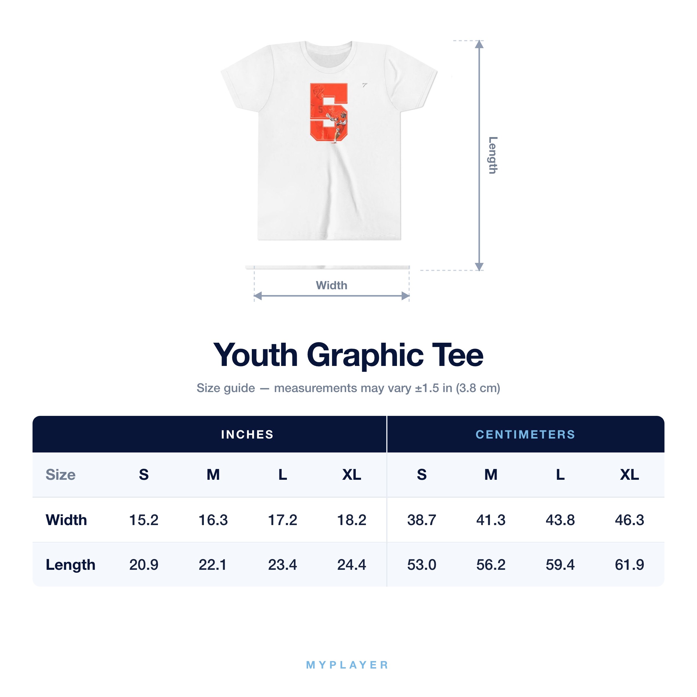 Youth Tee size chart