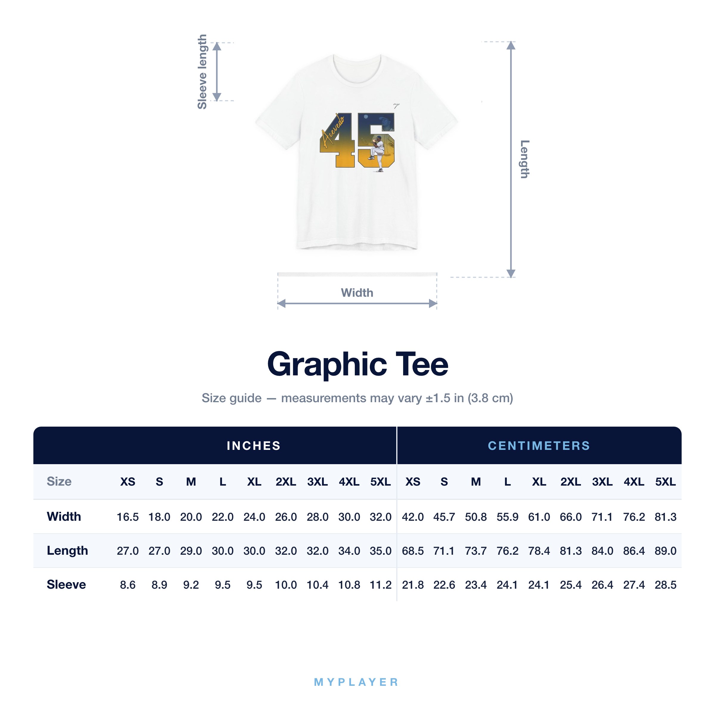 Graphic Tee size chart