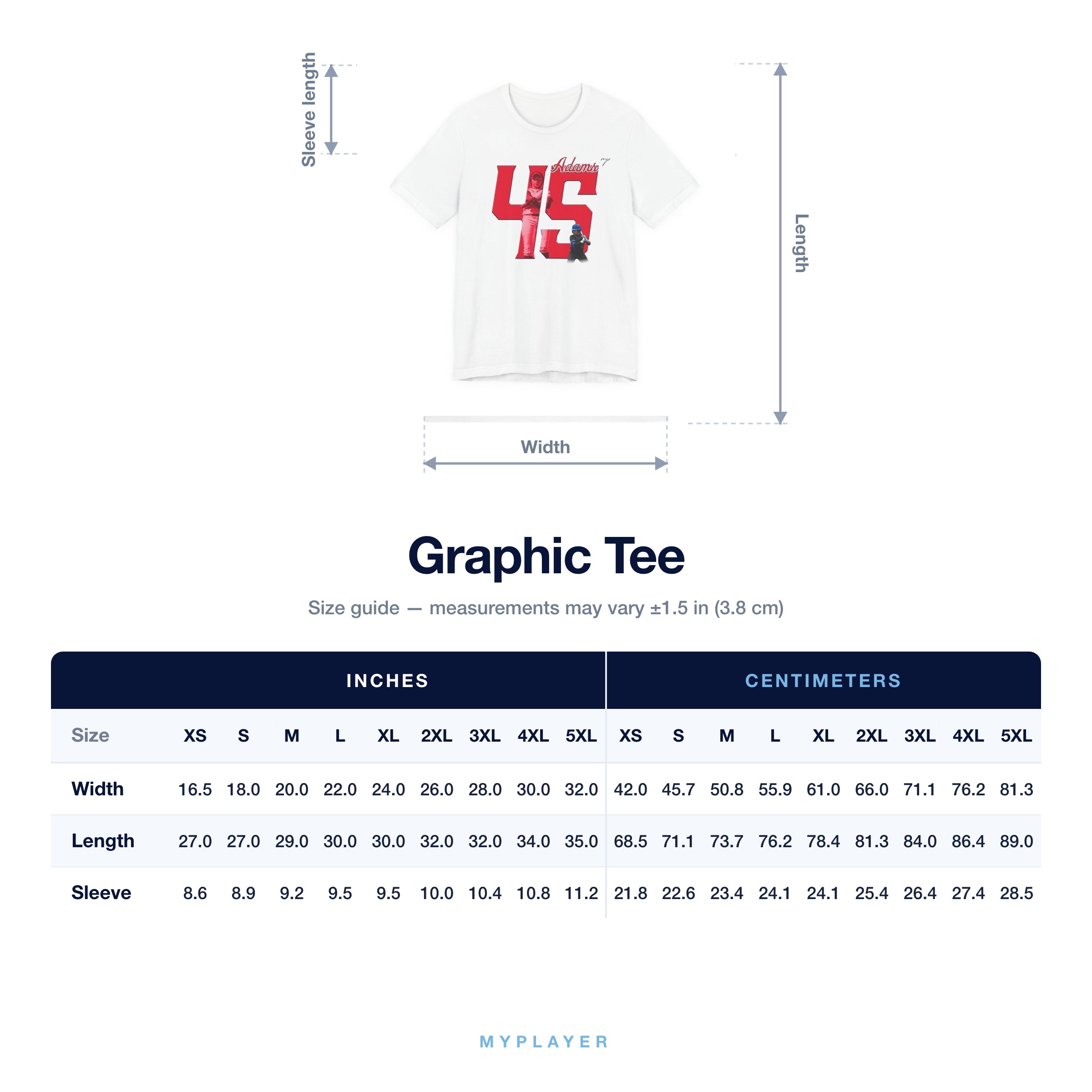 Graphic Tee size chart