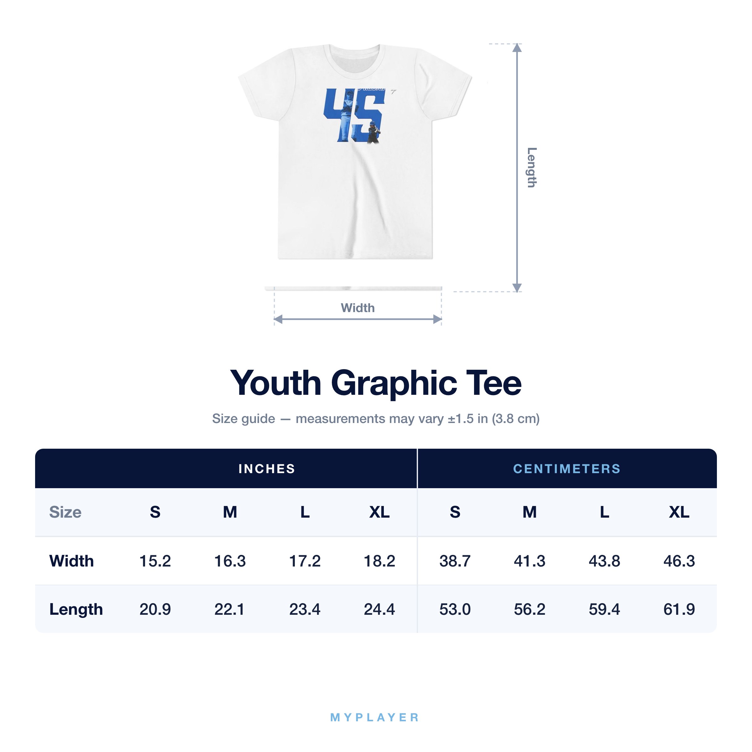 Youth Tee size chart