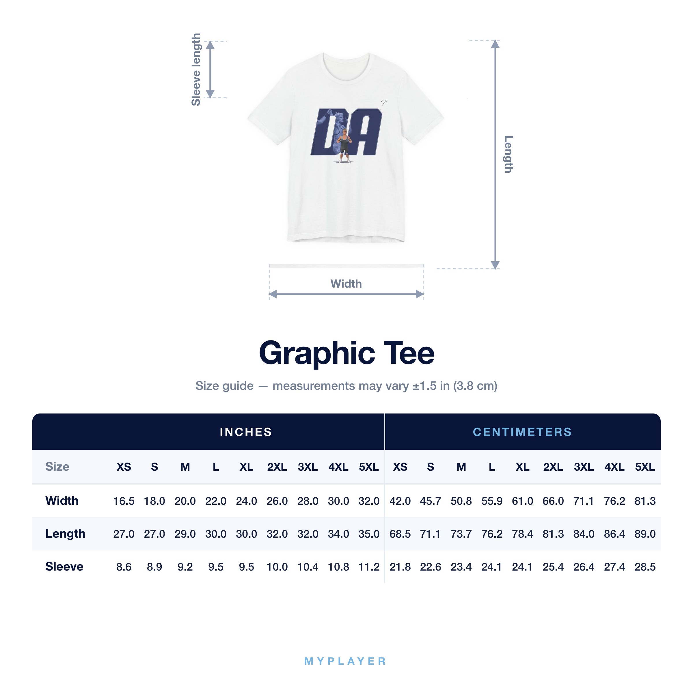Graphic Tee size chart