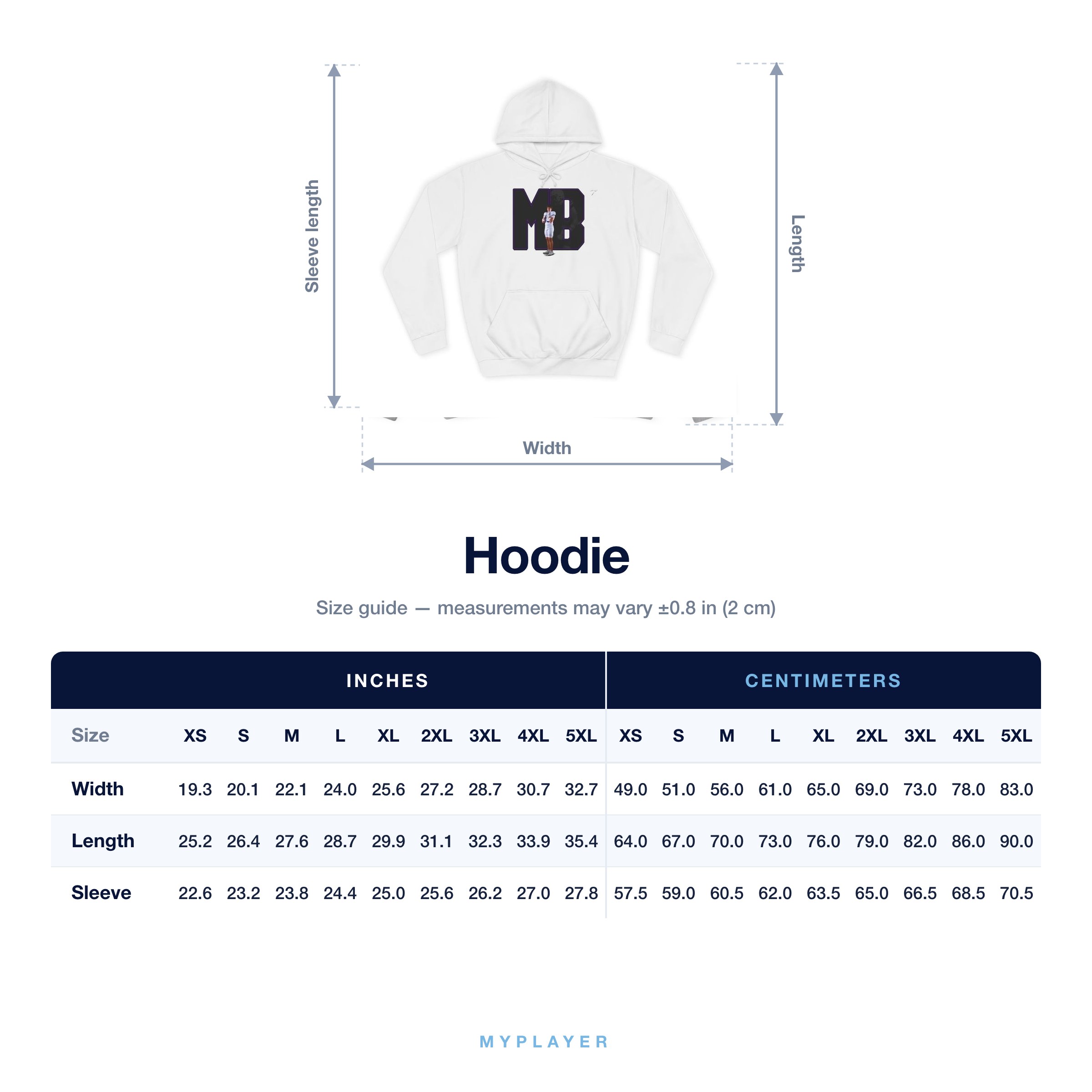 Hoodie size chart