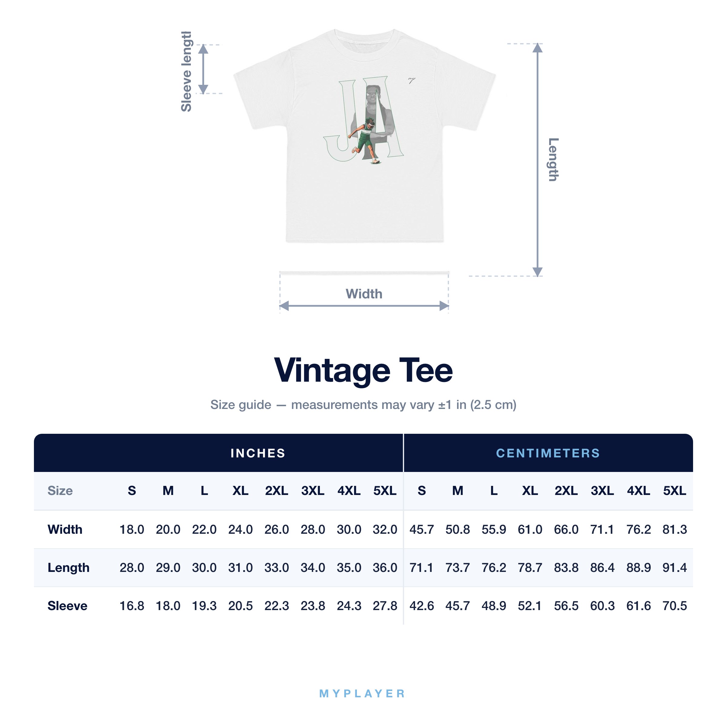 Vintage Tee size chart