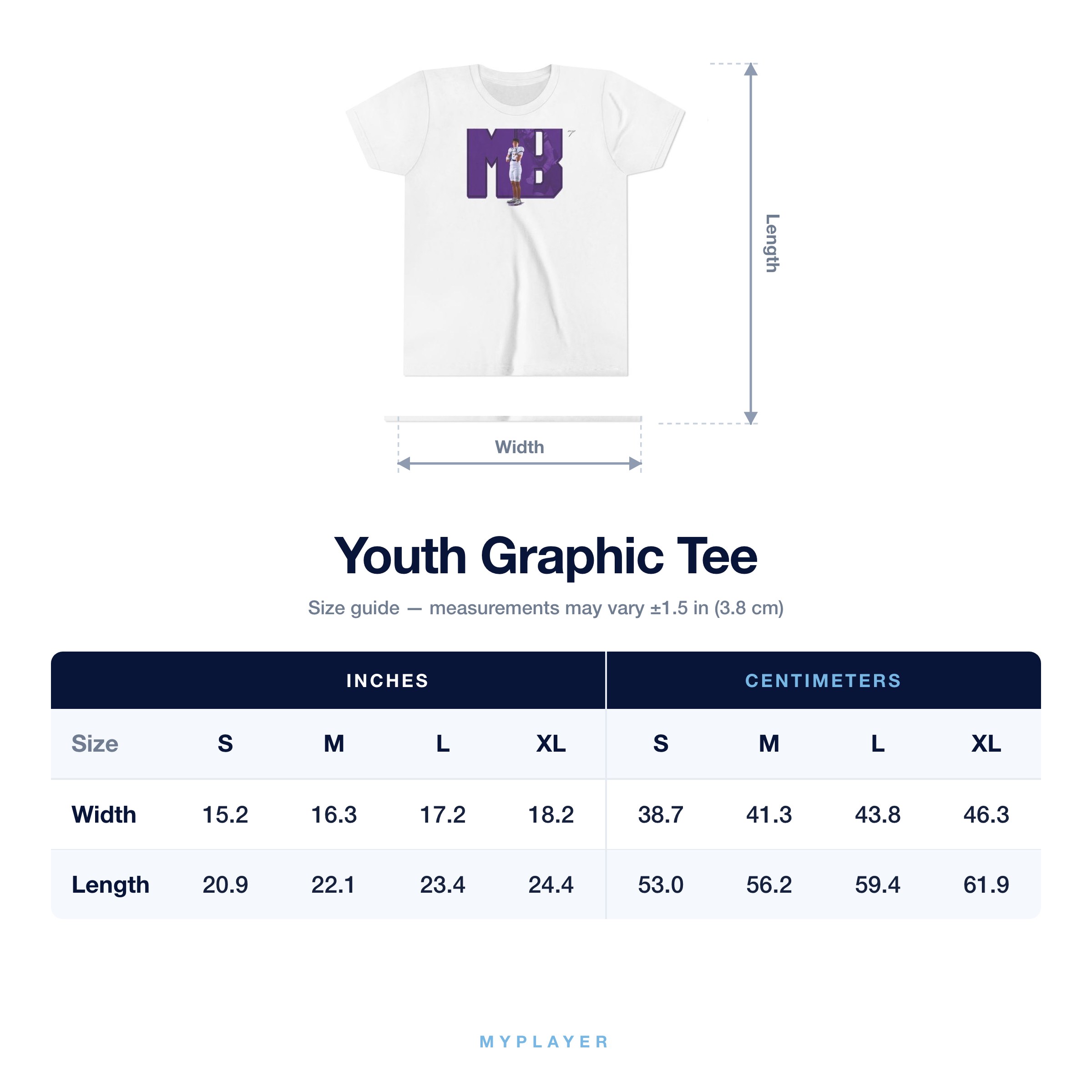 Youth Tee size chart