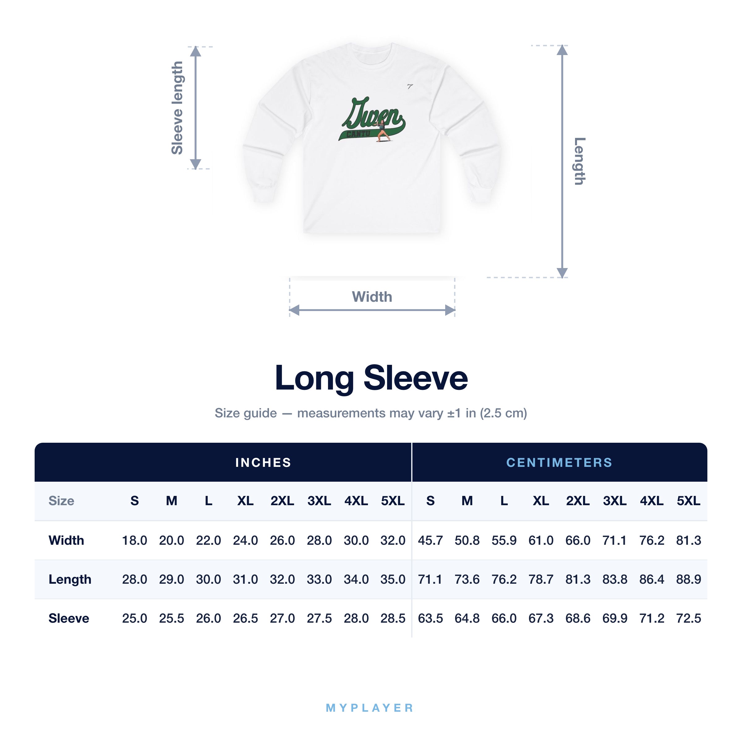 Long Sleeve size chart