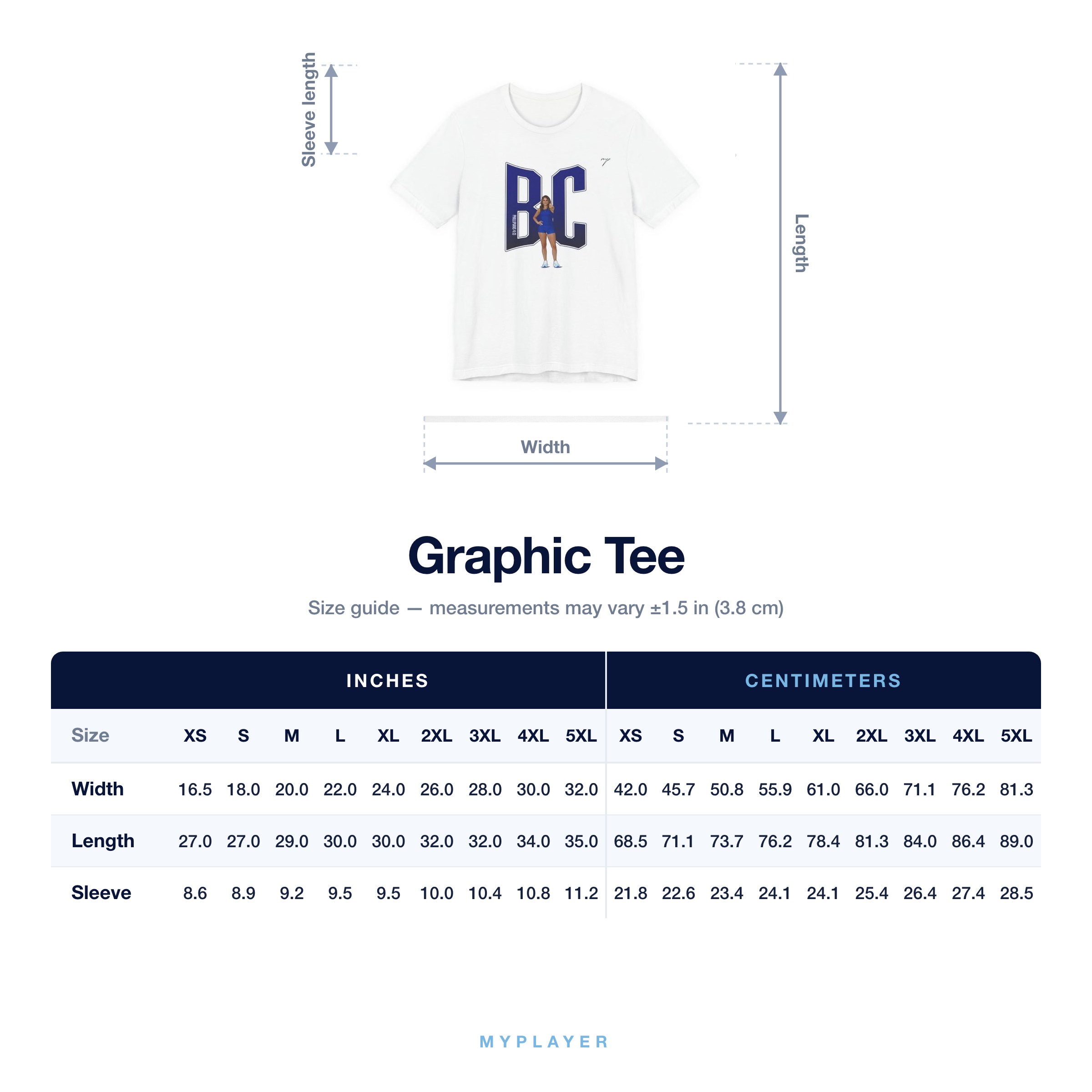 Graphic Tee size chart