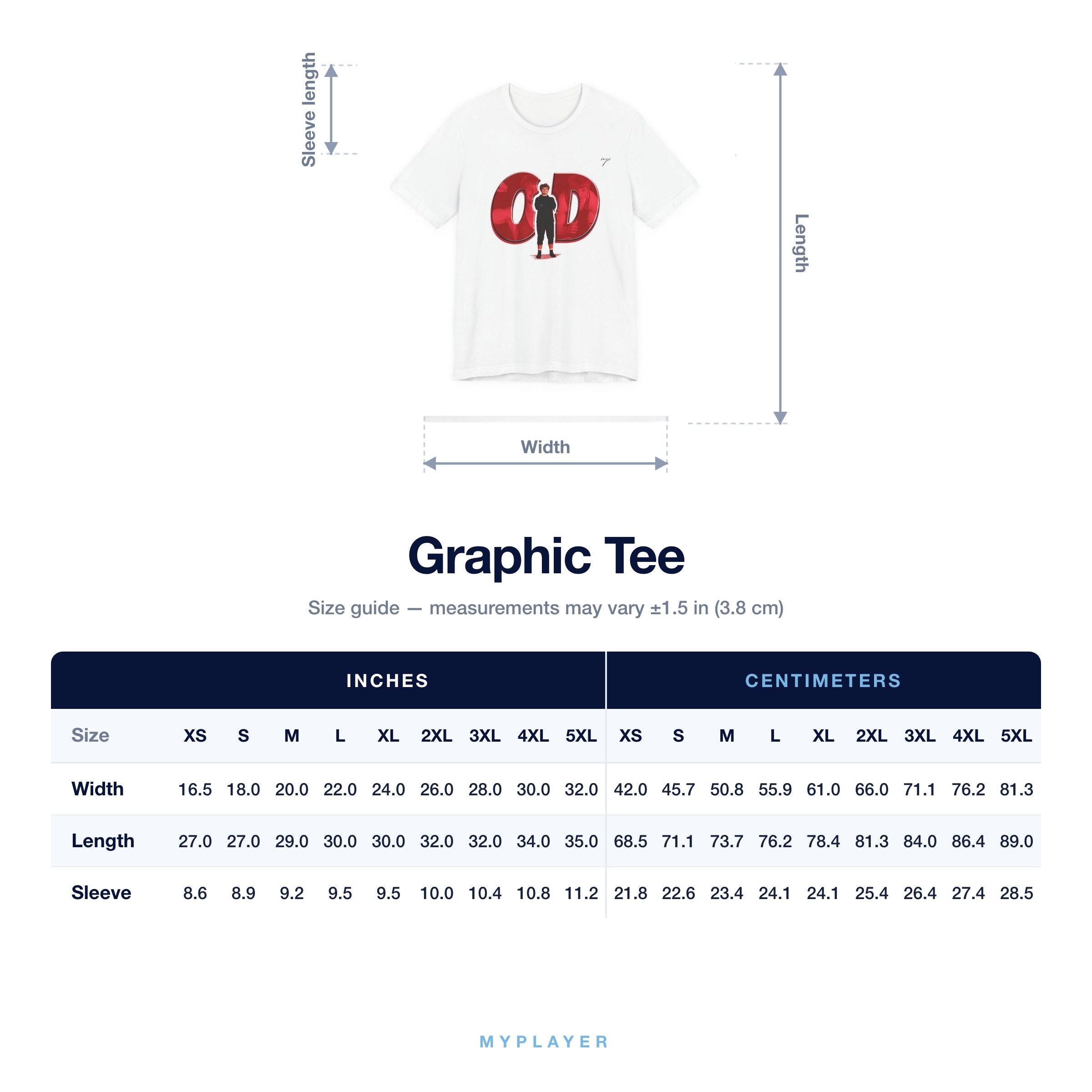 Graphic Tee size chart