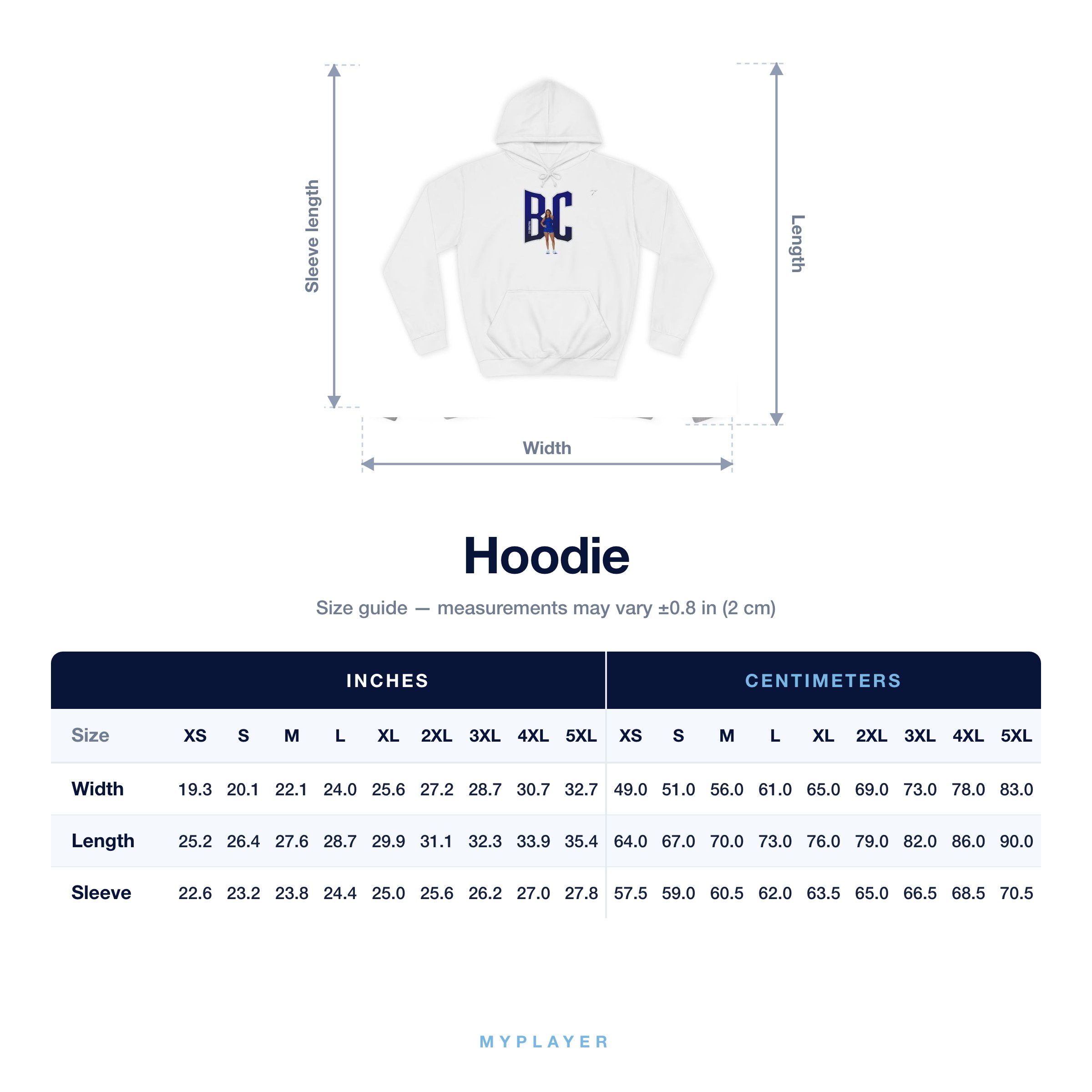 Hoodie size chart