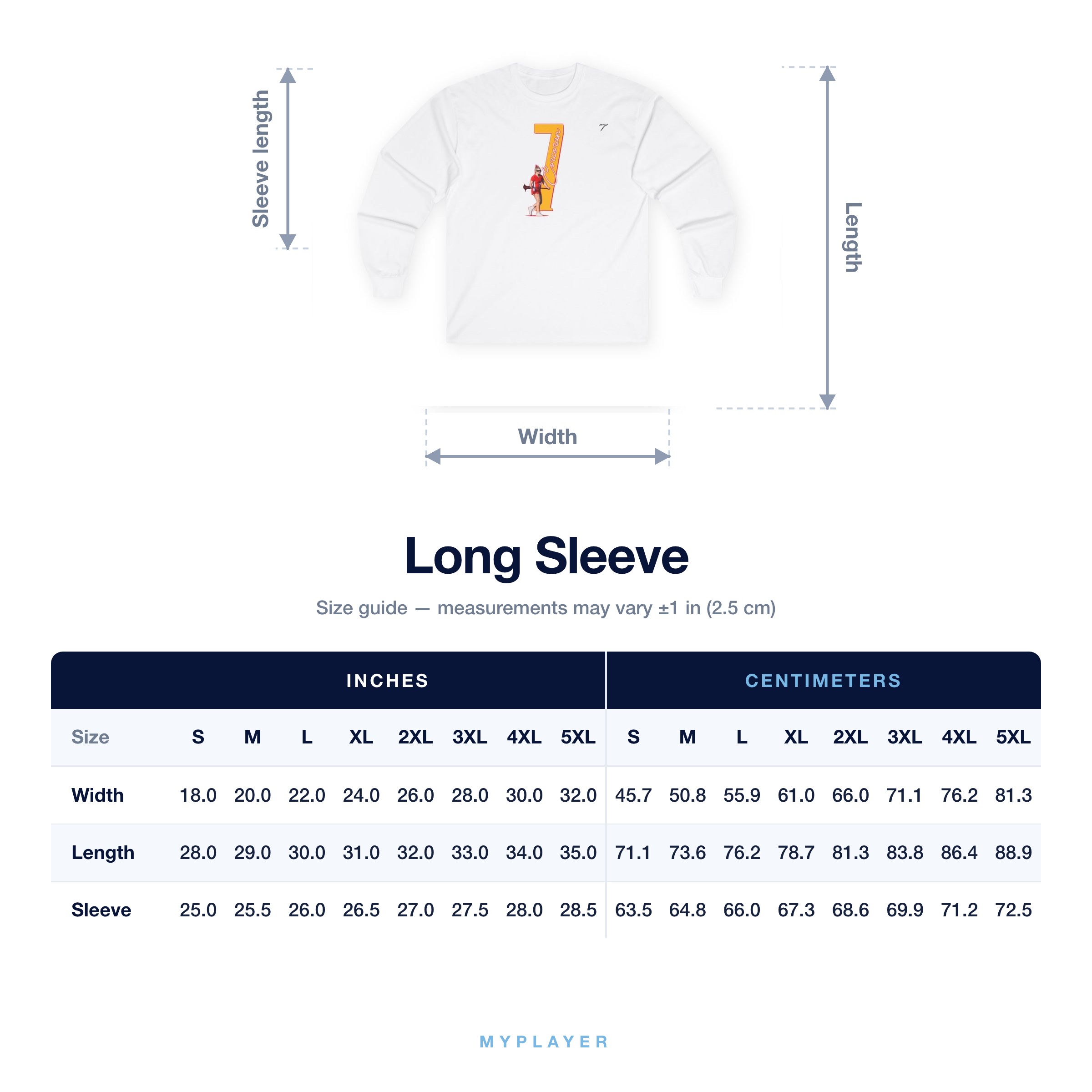 Long Sleeve size chart