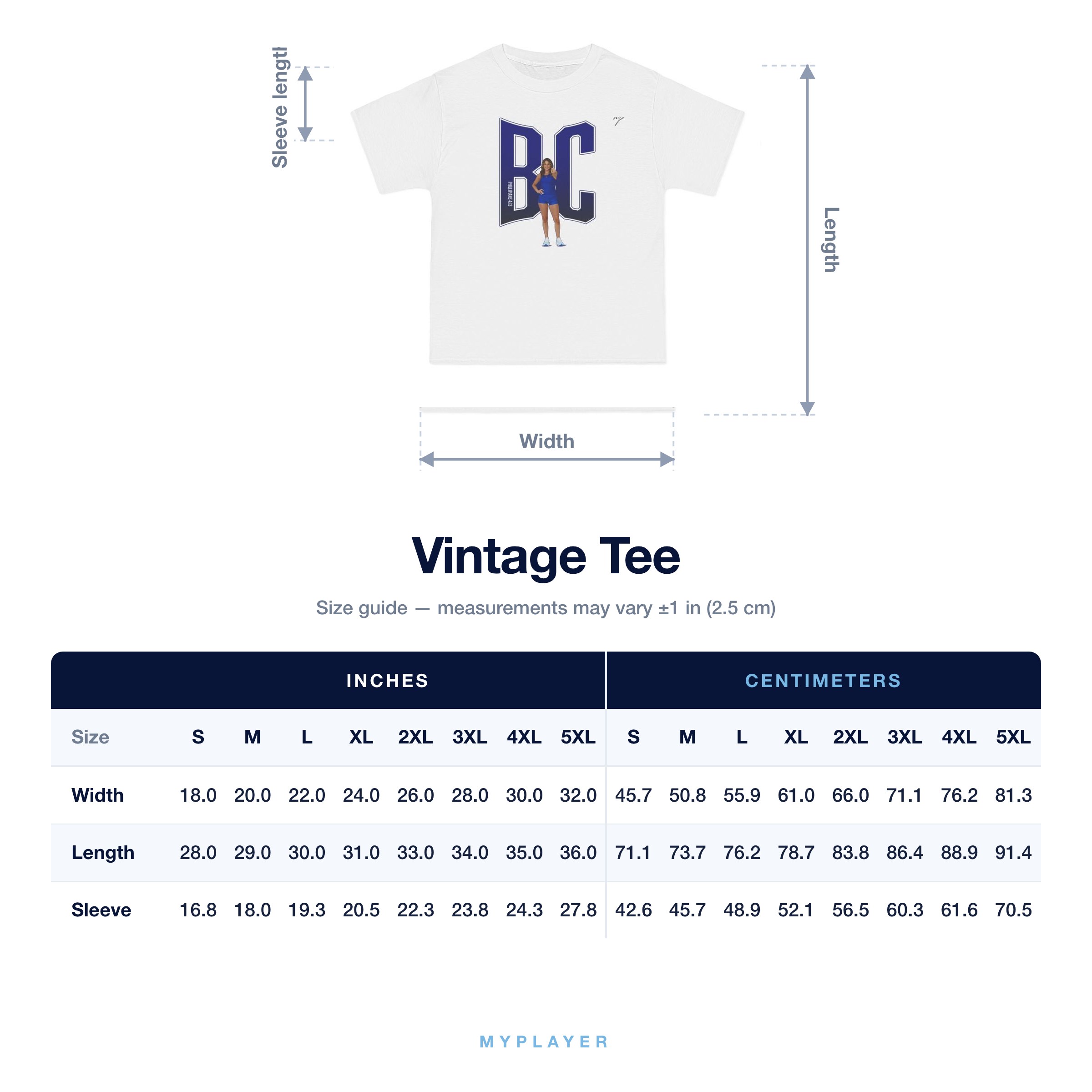 Vintage Tee size chart