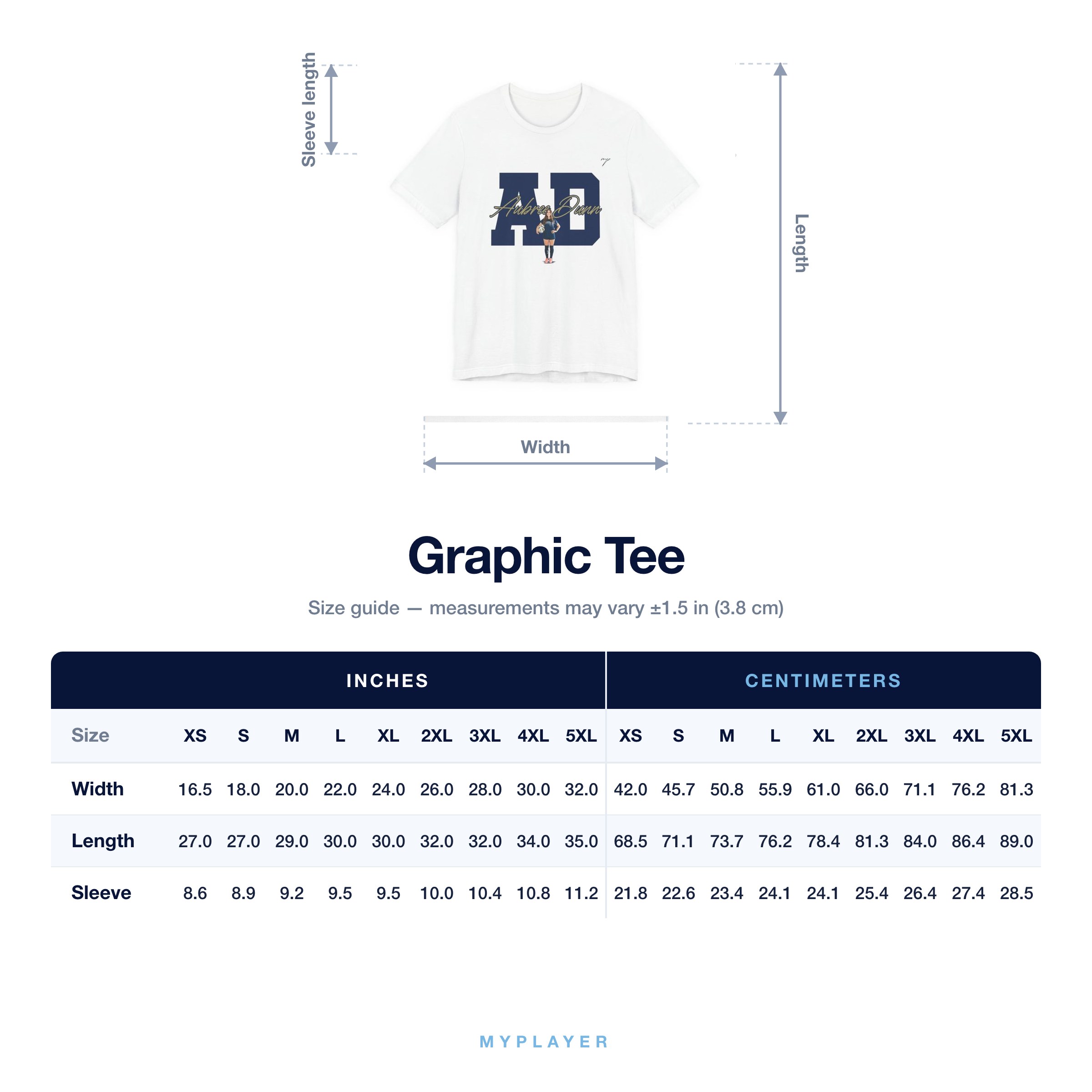 Graphic Tee size chart