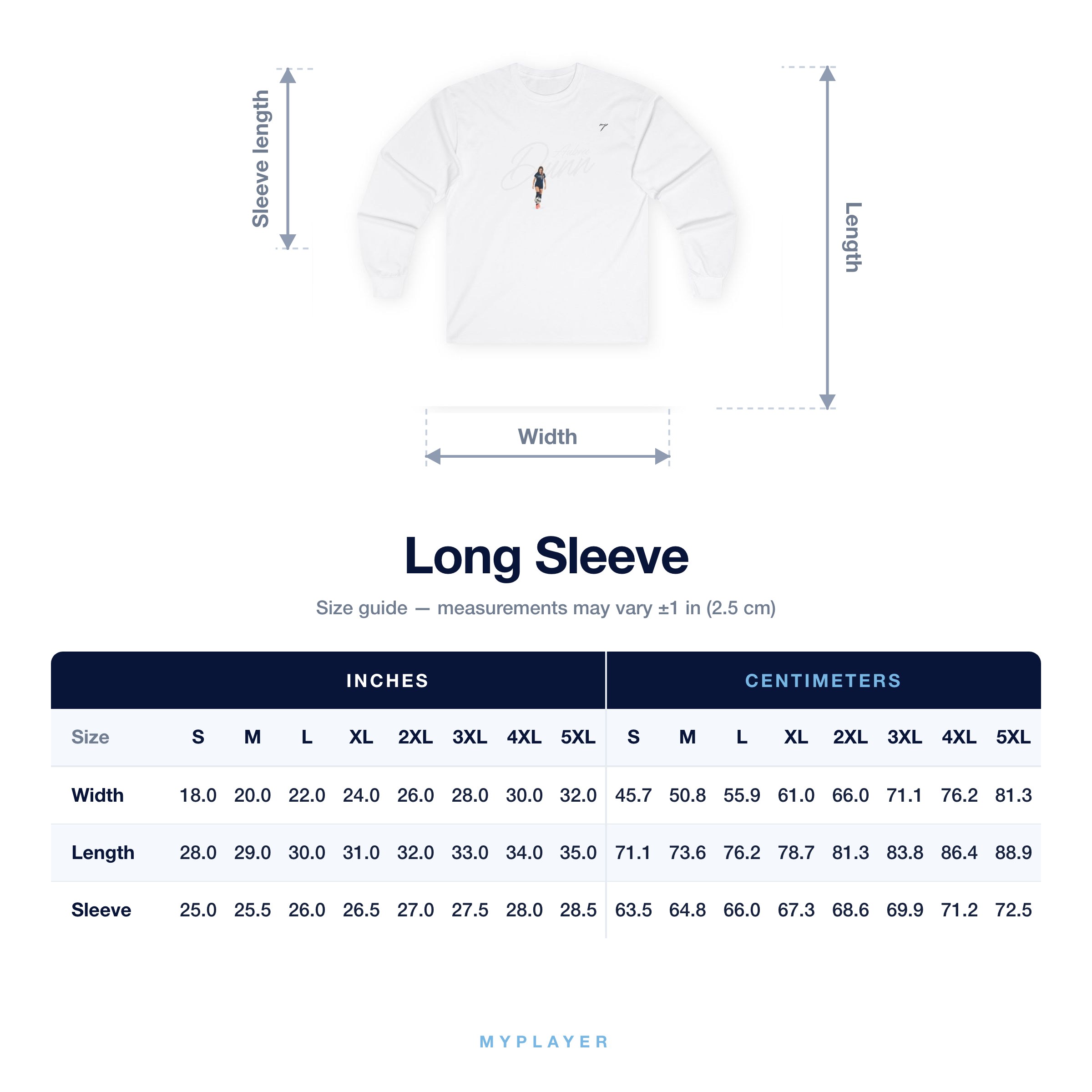 Long Sleeve size chart