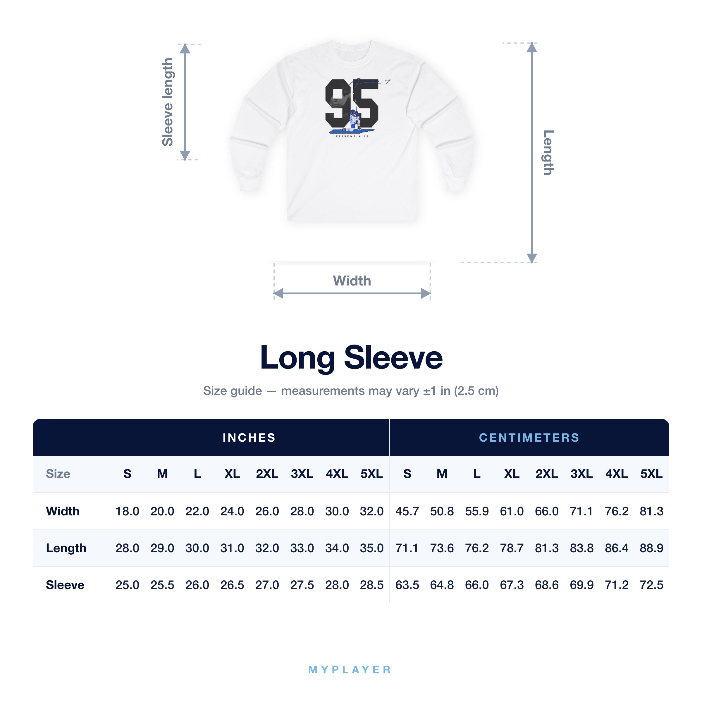 Long Sleeve size chart