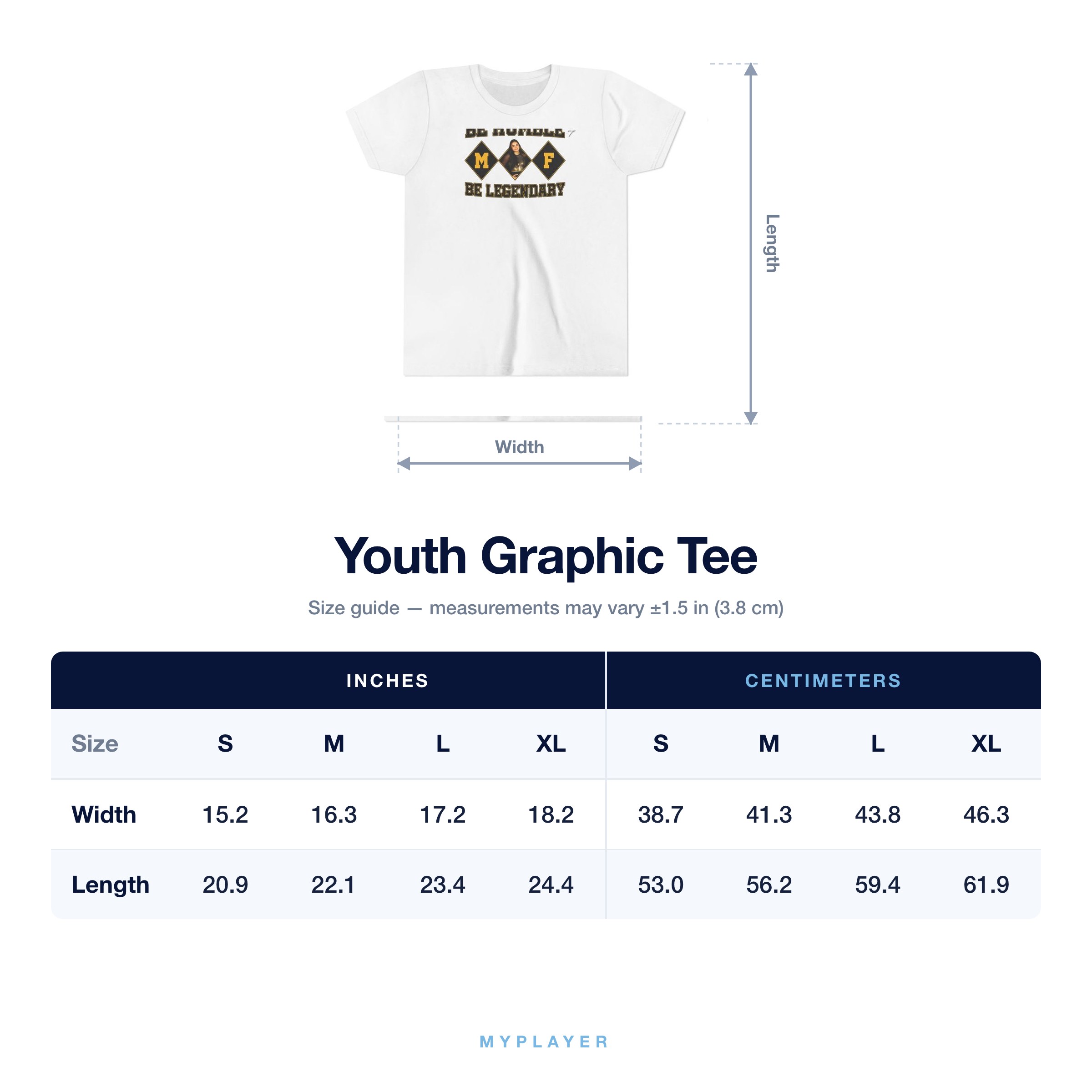 Youth Tee size chart