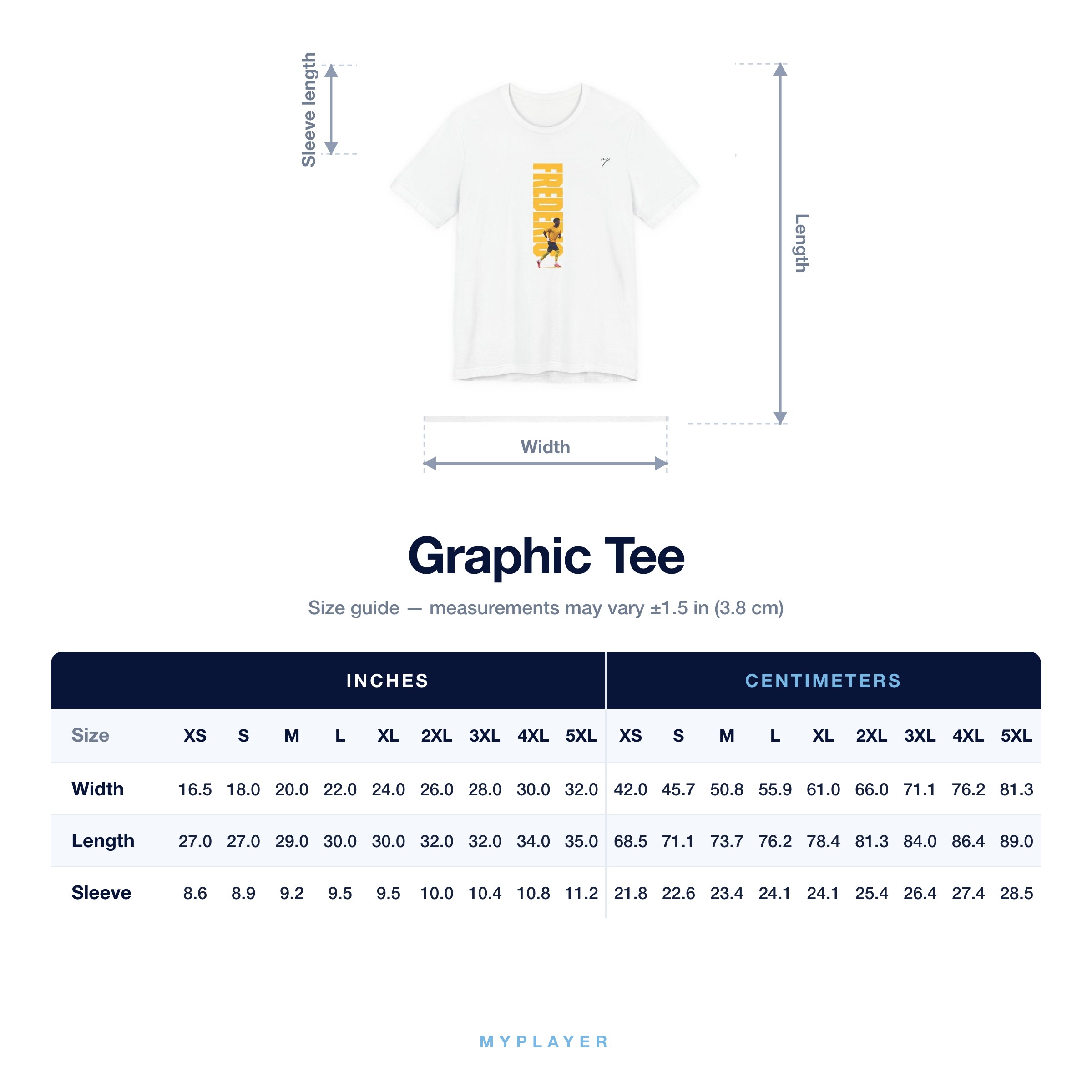 Graphic Tee size chart
