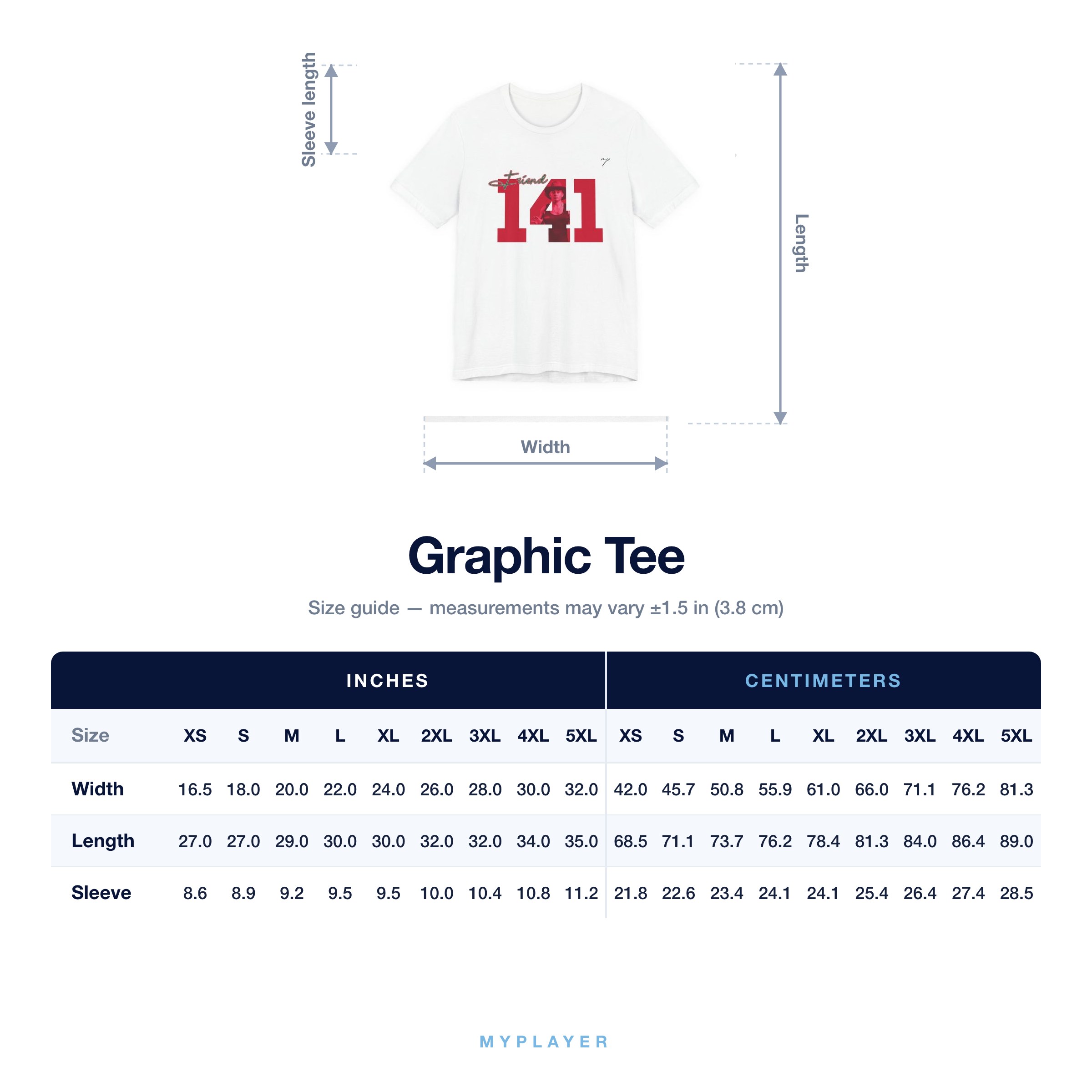 Graphic Tee size chart